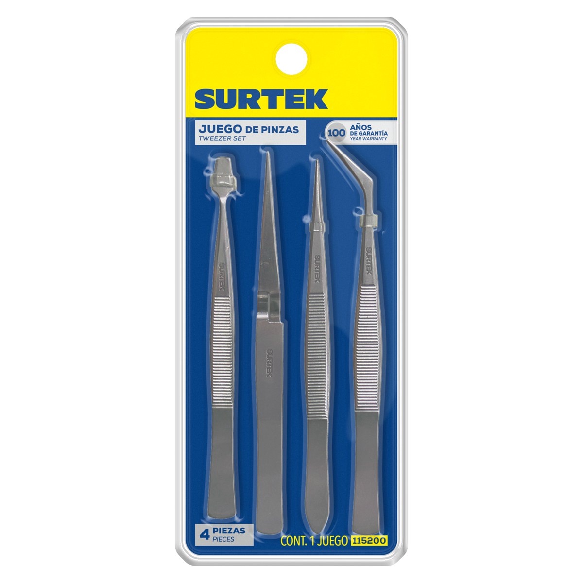 Juego de pinzas de presición tipo tweezer, 4 piezas Surtek - Imagen 2