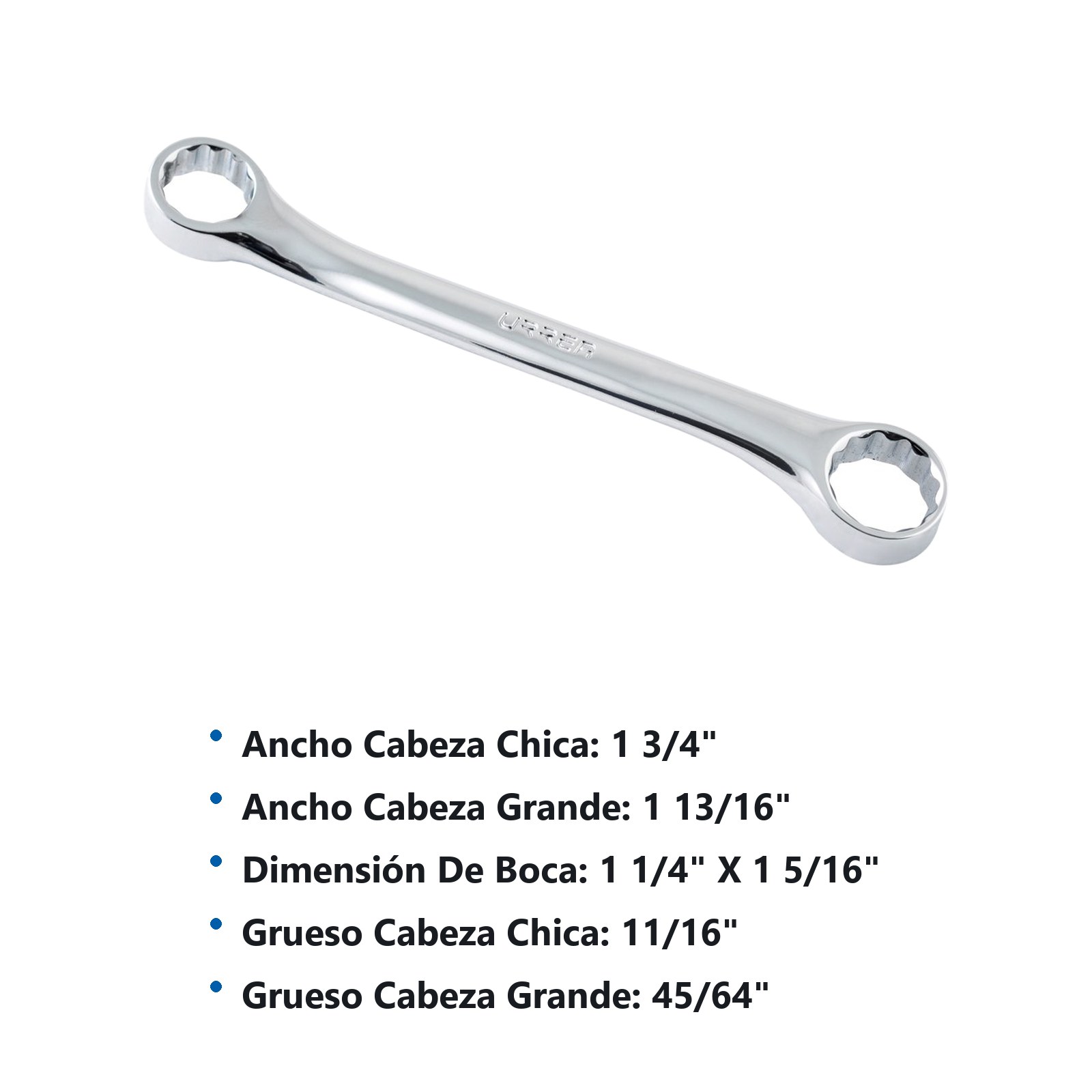 Llave de estrías pulido espejo de 15° en pulgadas, 12 puntas, 1-1/4" x 1-5/16" Urrea - Imagen 3