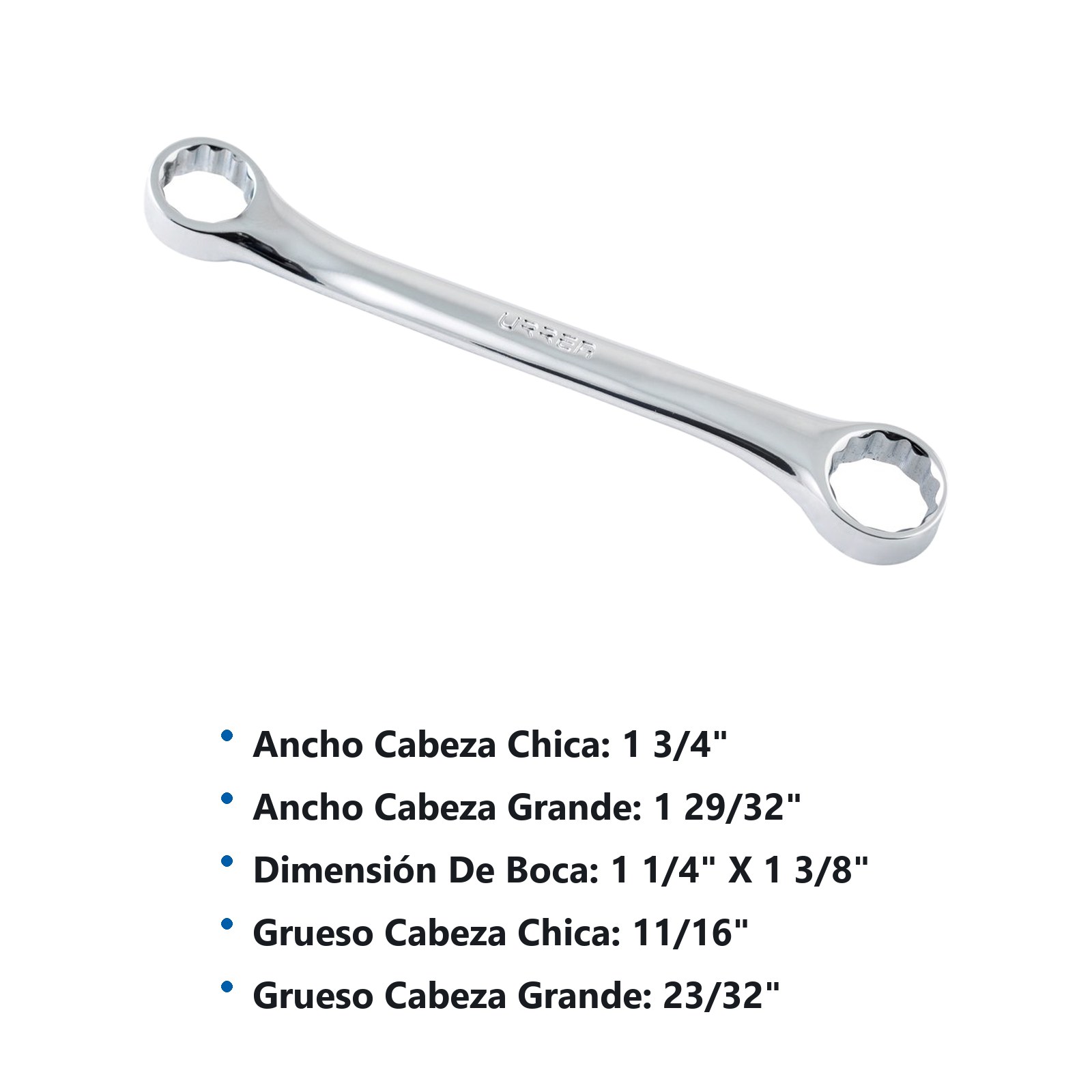 Llave de estrías pulido espejo de 15° en pulgadas, 12 puntas, 1-1/4" x 1-3/8" Urrea - Imagen 3
