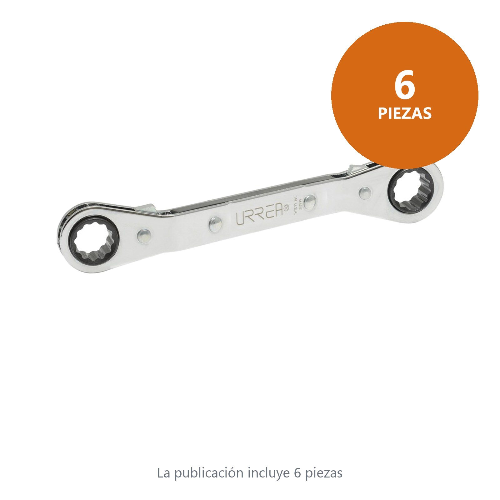 Llave de estrías pulido espejo acodada de matraca en pulgadas, 12 puntas, 1/4" x 5/16" Urrea - Imagen 2