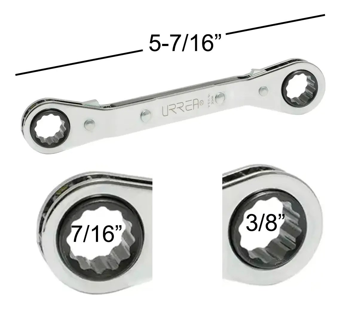 Llave de estrías pulido espejo acodada de matraca en pulgadas, 12 puntas, 3/8" x 7/16" Urrea - Imagen 2