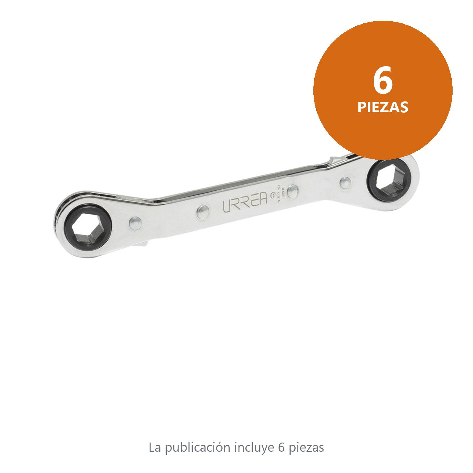 Llave de estrías pulido espejo acodada de matraca métrica, 6 puntas, 9 x 10 mm Urrea - Imagen 2