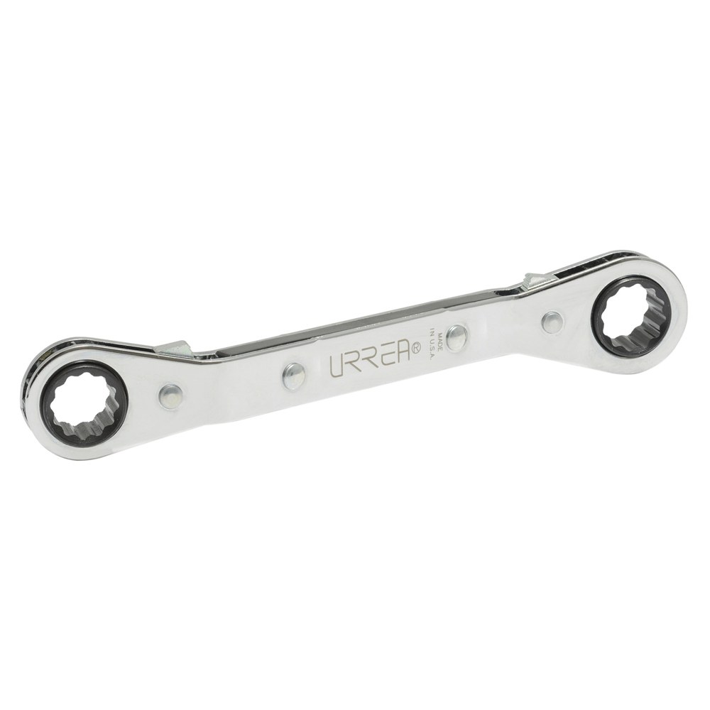 Llave de estrías pulido espejo acodada de matraca en pulgadas, 12 puntas, 5/8" x 3/4" Urrea