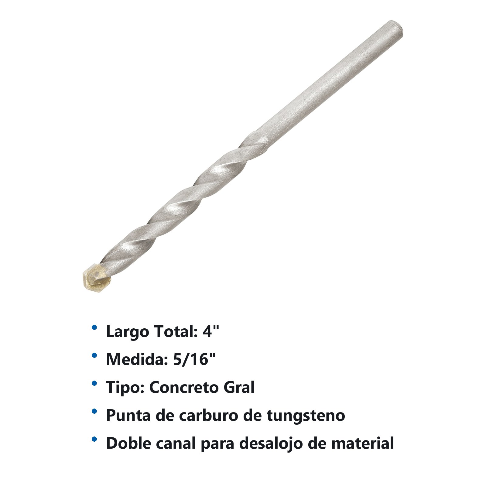 Broca para concreto de acero al carbono 5/16" x 4" zanco recto Surtek - Imagen 3