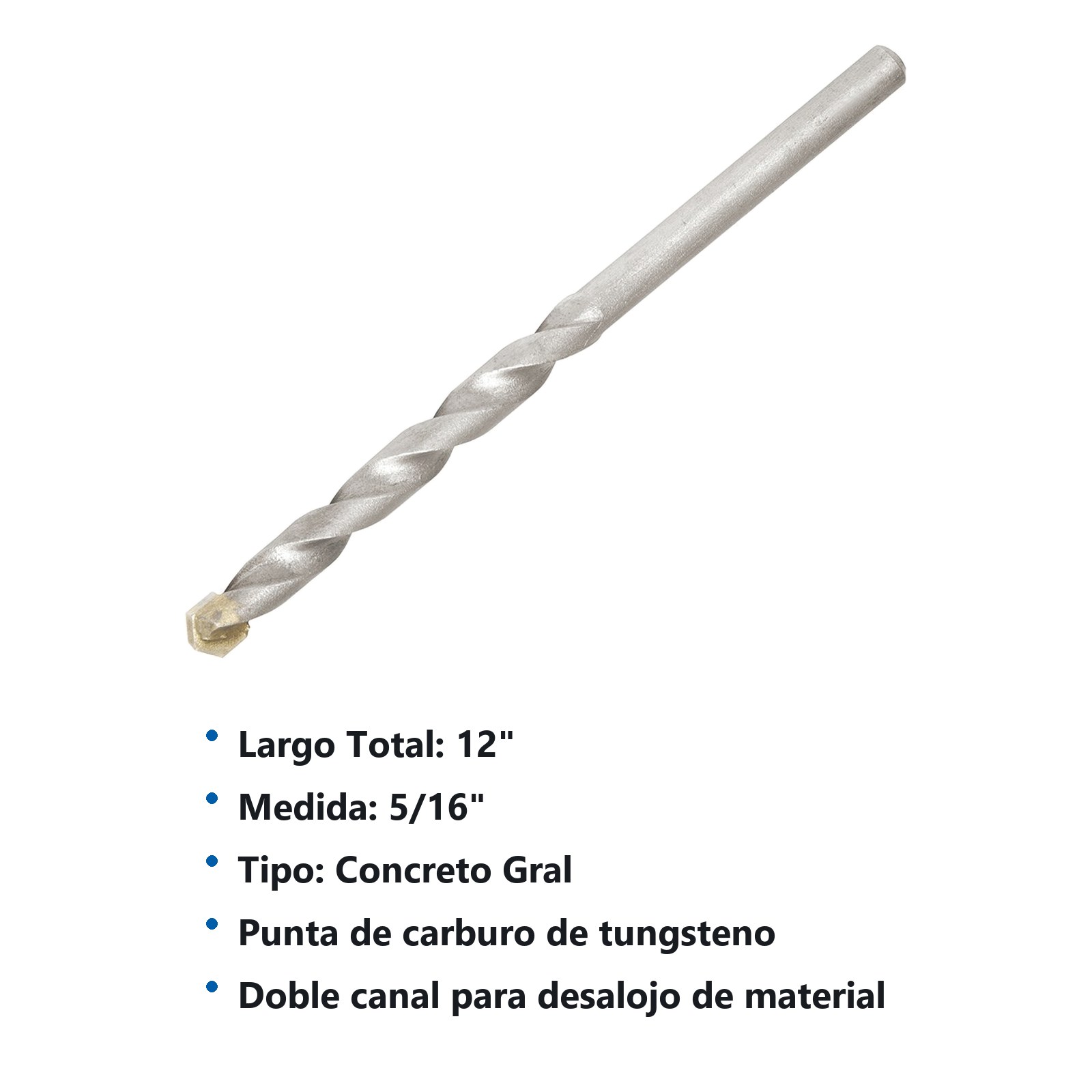 Broca para concreto de acero al carbono 5/16" x 12" zanco recto Surtek - Imagen 3
