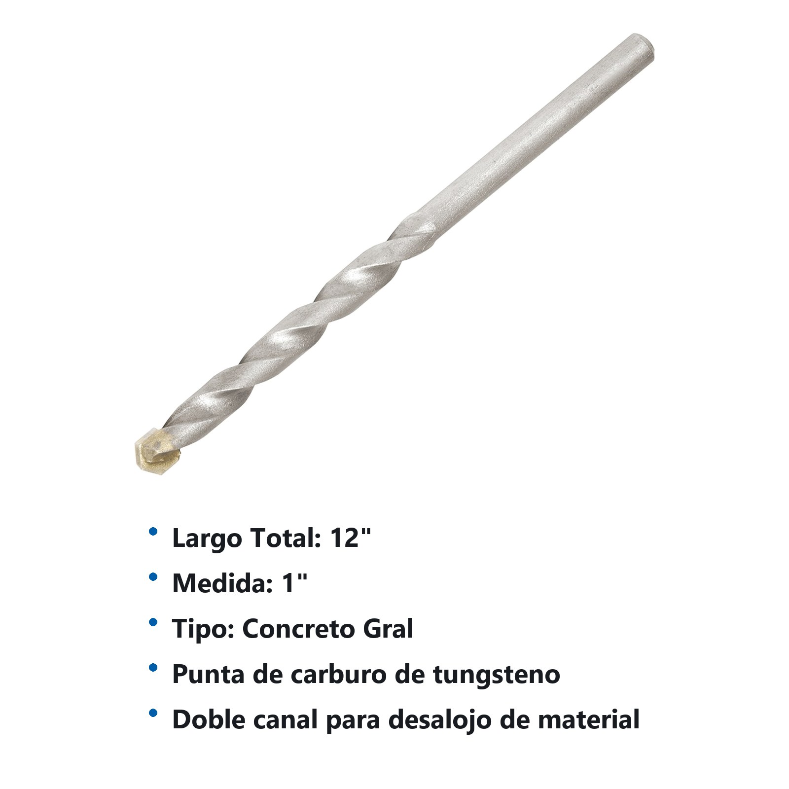 Broca para concreto de acero al carbono 1" x 12" zanco recto Surtek - Imagen 2