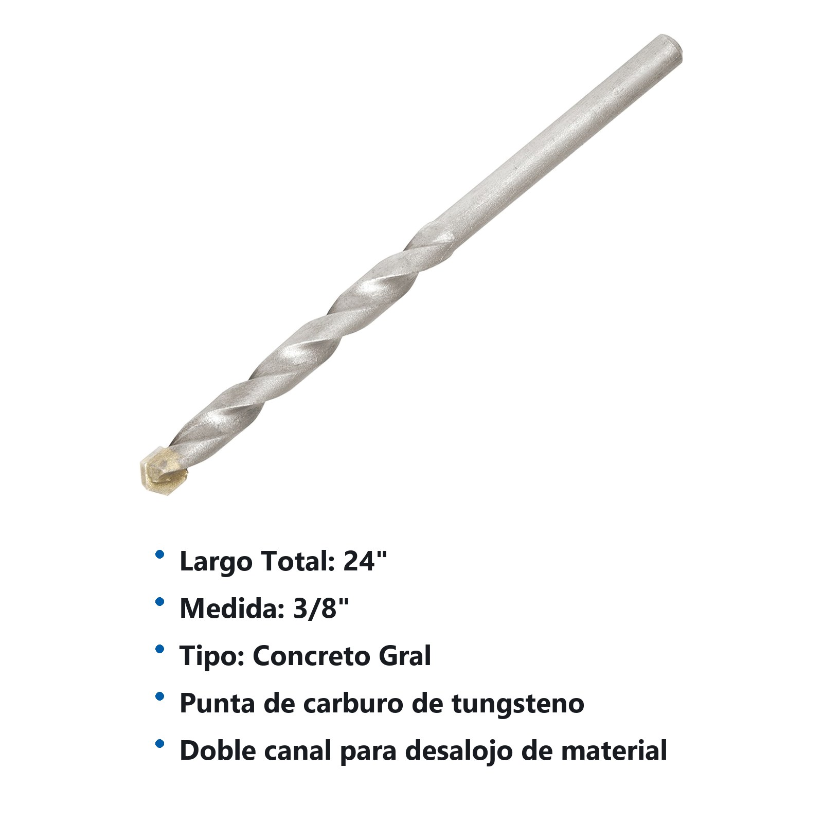 Broca para concreto de acero al carbono 3/8" x 24" zanco recto Surtek - Imagen 3