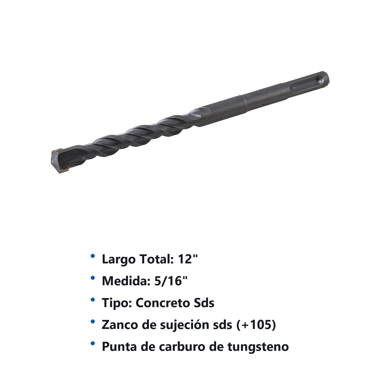 Broca para concreto de acero SDS PLUS 5/16" x 12" con punta de tungsteno Surtek - Imagen 2