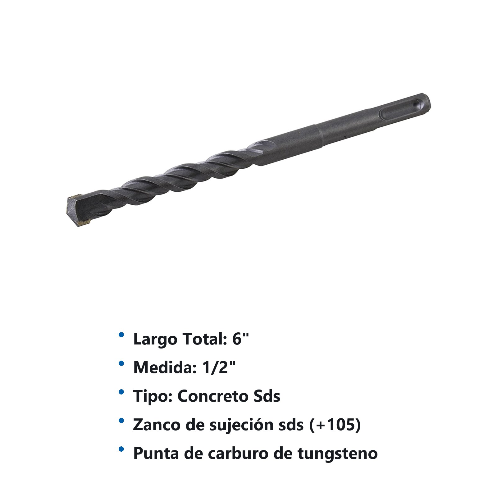 Broca para concreto de acero SDS PLUS 1/2" x 6" con punta de tungsteno Surtek - Imagen 3
