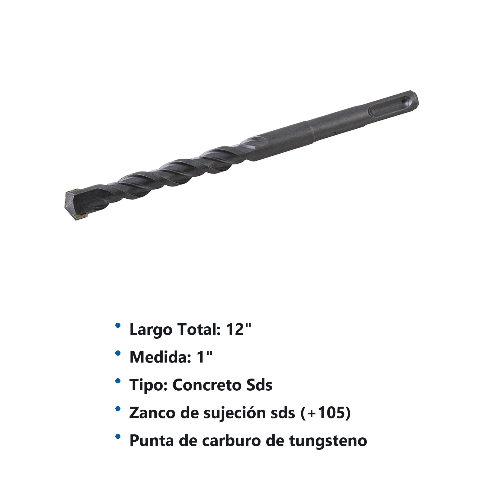 Broca para concreto de acero SDS PLUS 1" x 12" con punta de tungsteno Surtek - Imagen 2