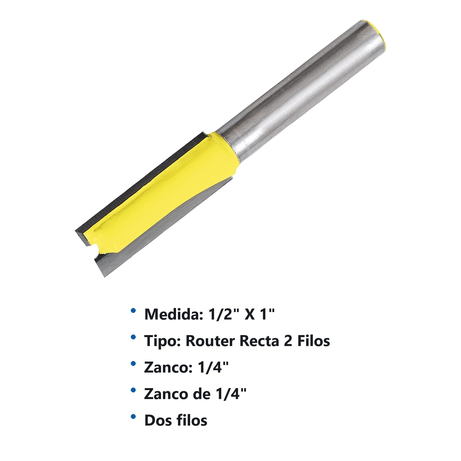 Broca para router de acero recta de 2 filos 1/2" zanco de 1/4" Surtek - Imagen 2