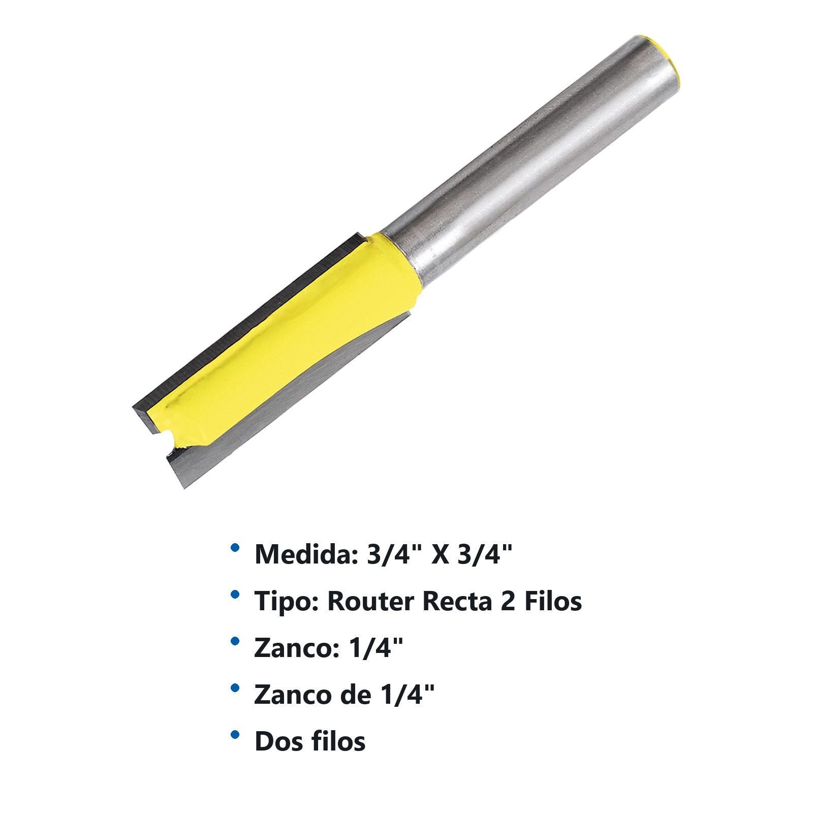 Broca para router de acero recta de 2 filos 3/4" zanco de 1/4" Surtek - Imagen 2