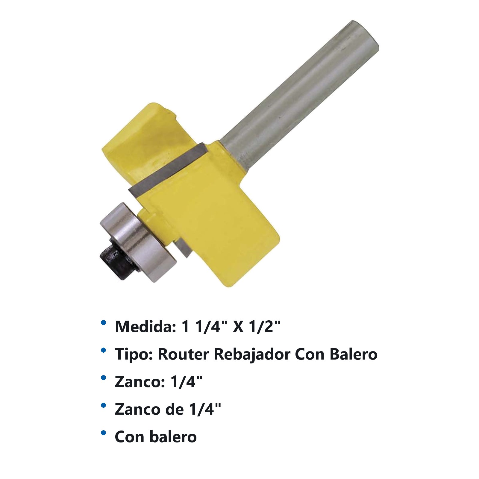 Broca para router de acero rebajadora con balero 1-1/4" zanco de 1/4" Surtek - Imagen 3