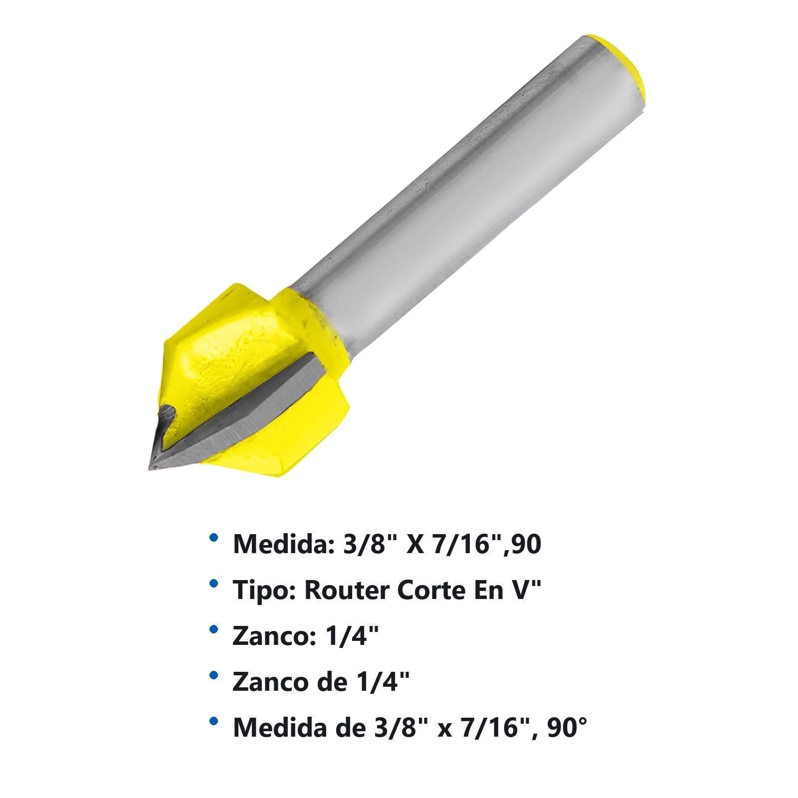 Broca para router de acero corte en "V" 3/8" zanco de 1/4" Surtek - Imagen 3