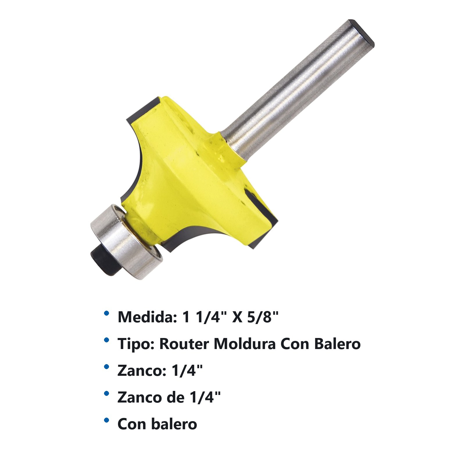 Broca para router de acero redondeadora con balero para moldura 1-1/4" zanco de 1/4" Surtek - Imagen 2