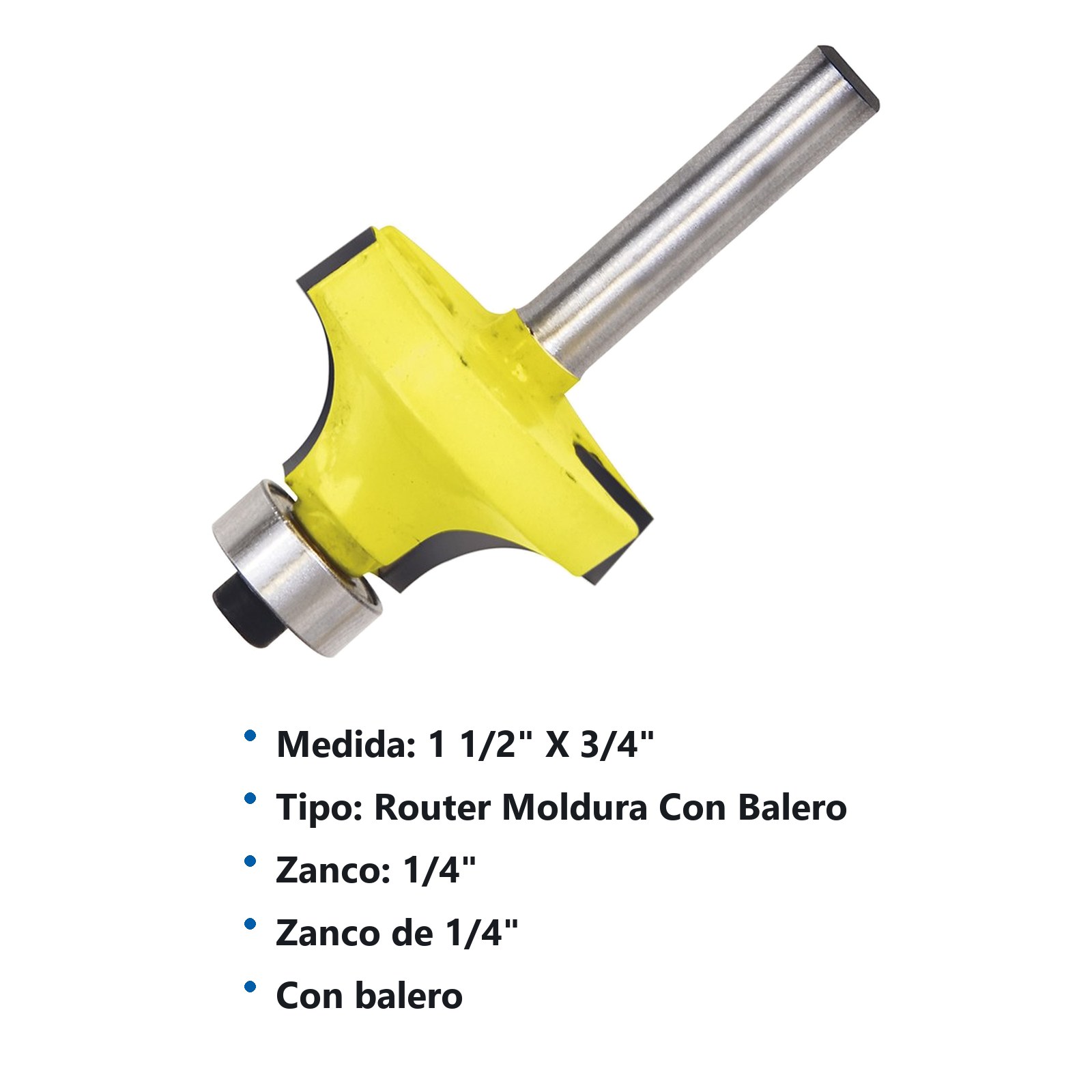 Broca para router de acero redondeadora con balero para moldura 1-1/2" zanco de 1/4" Surtek - Imagen 2