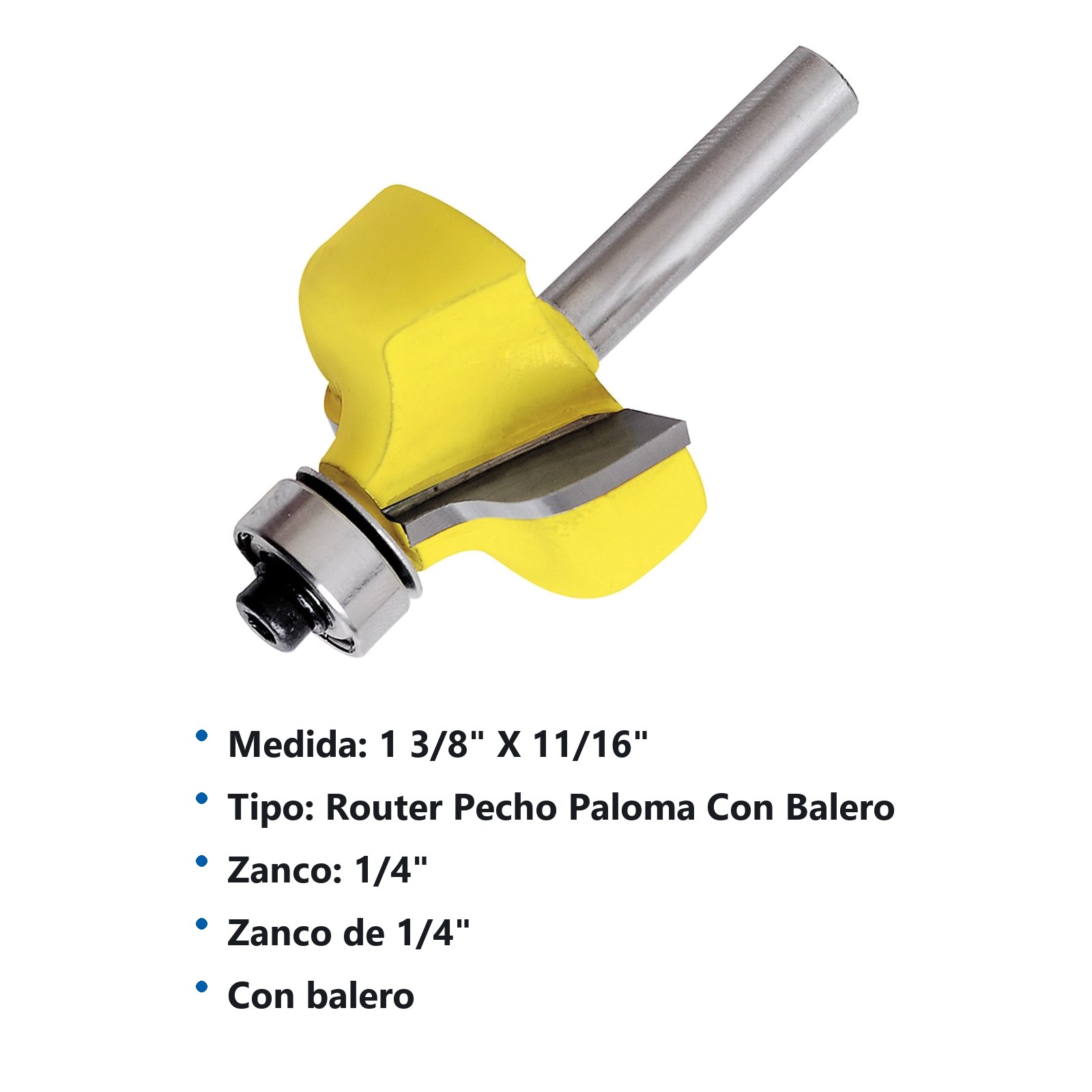 Broca para router de acero pecho de paloma con balero 1-3/8" zanco de 1/4" Surtek - Imagen 2