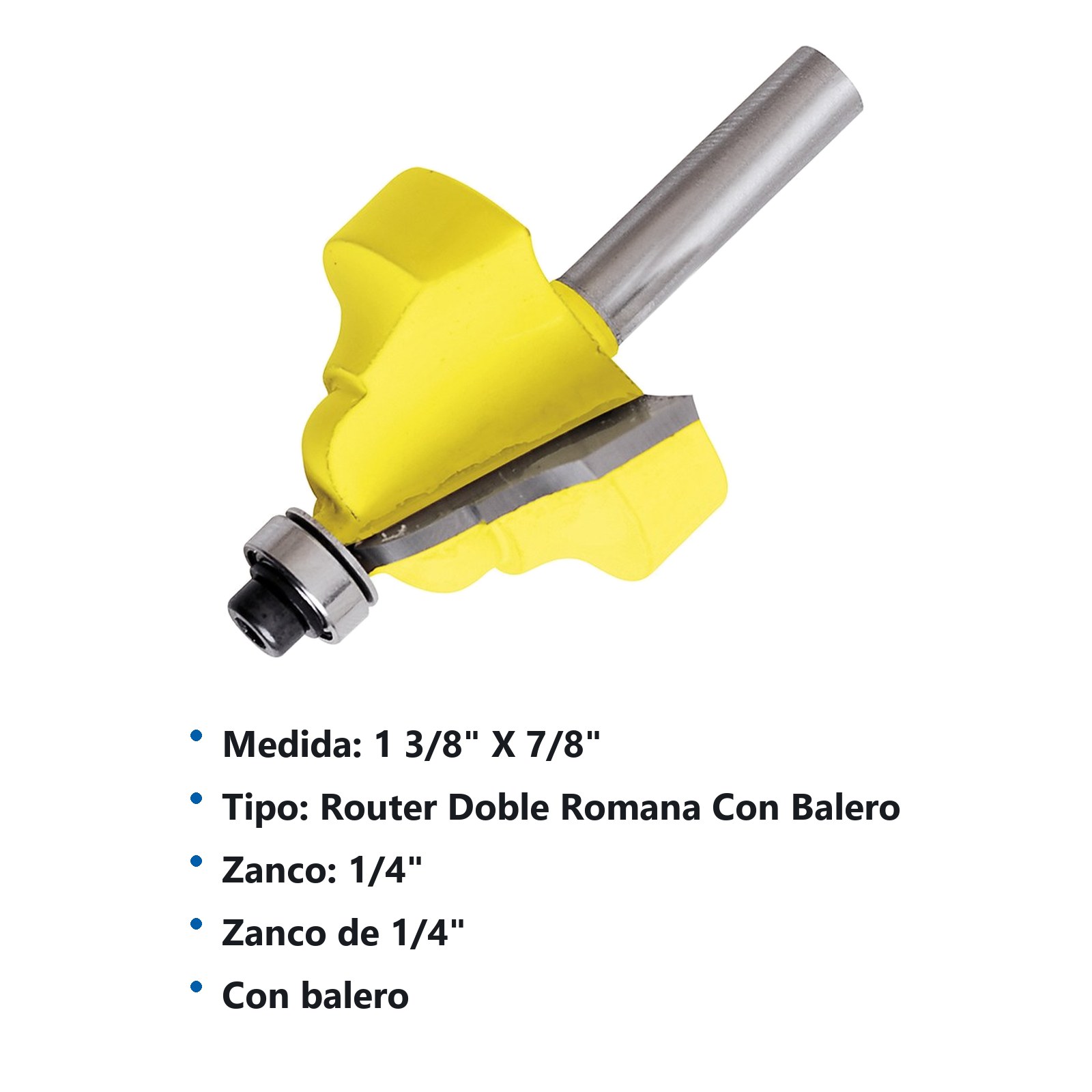 Broca para router de acero romana con balero 1-3/8" zanco de 1/4" Surtek - Imagen 3