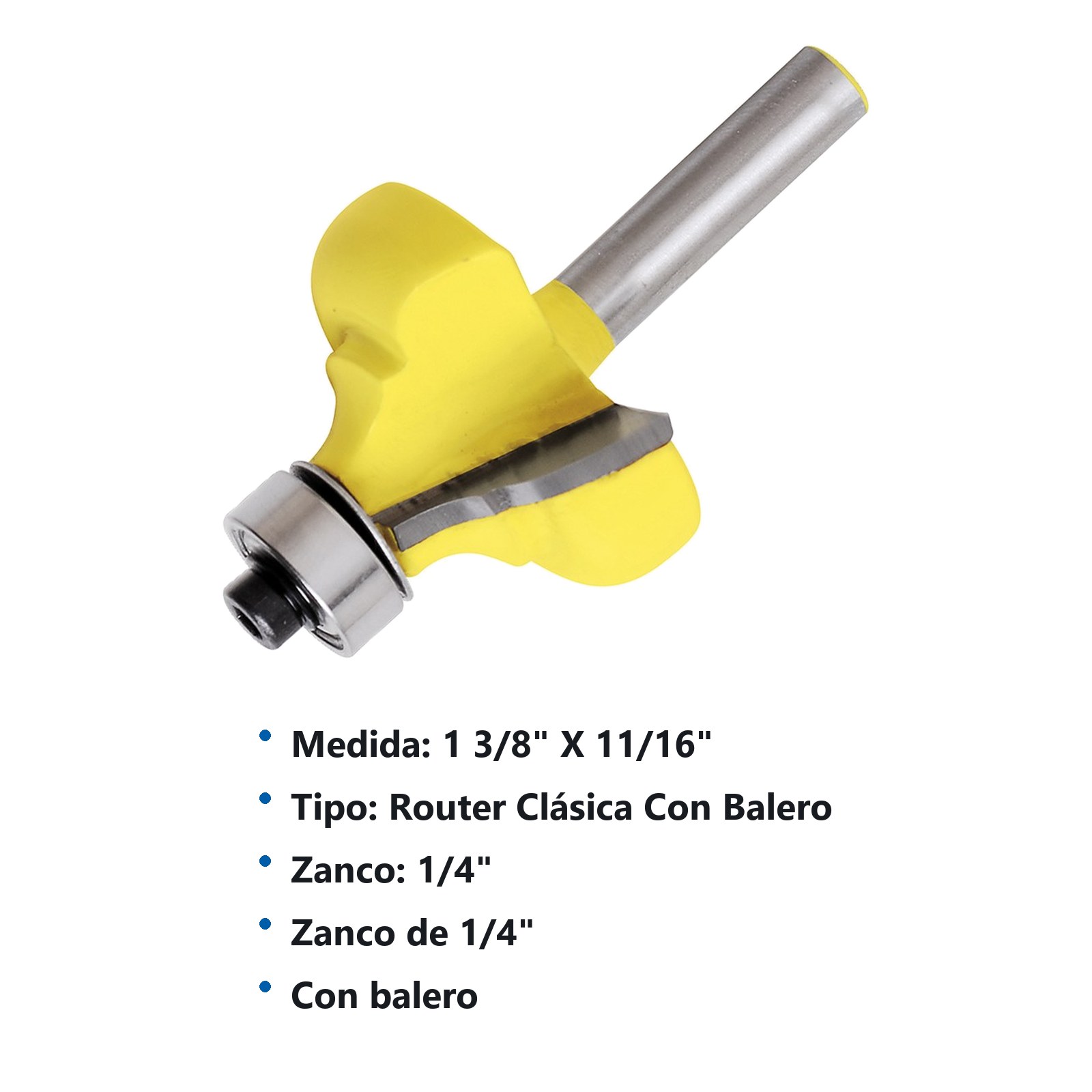 Broca para router de acero moldadura clásica con balero 1-3/8" zanco de 1/4" Surtek - Imagen 3