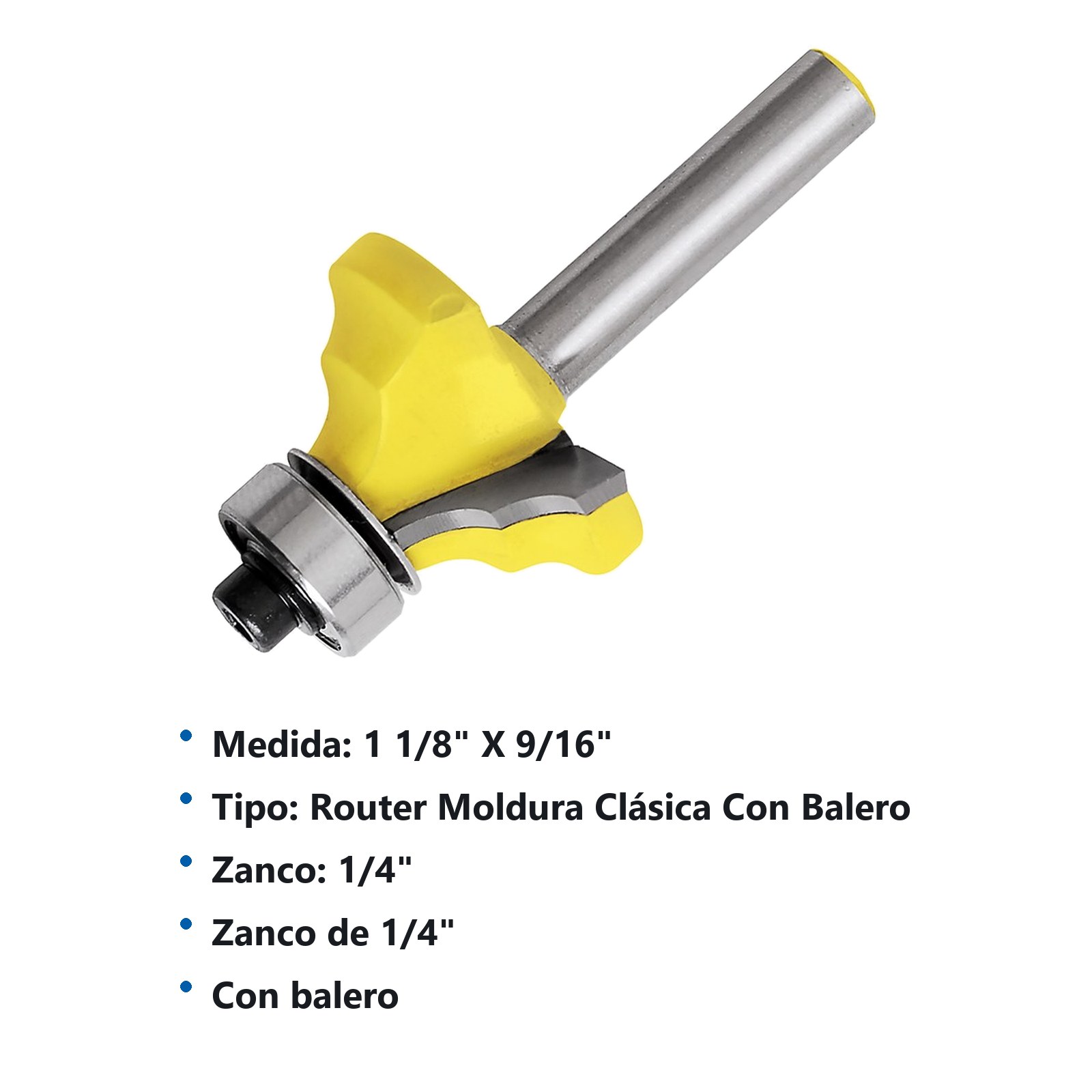 Broca para router de acero moldura clásica con balero 1-1/8" zanco de 1/4" Surtek - Imagen 3