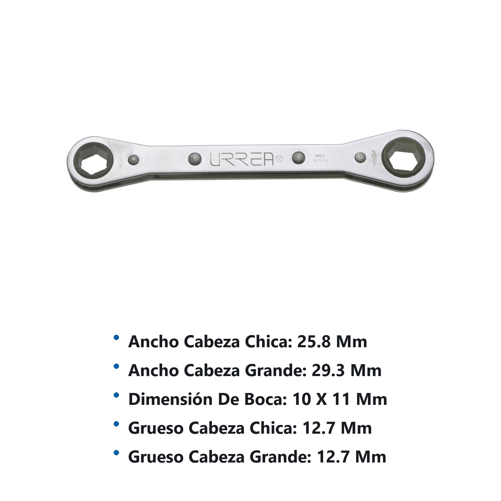 Llave de estrías pulido espejo plana de matraca métrica, 12 puntas, 10 x 11 mm Urrea - Imagen 3