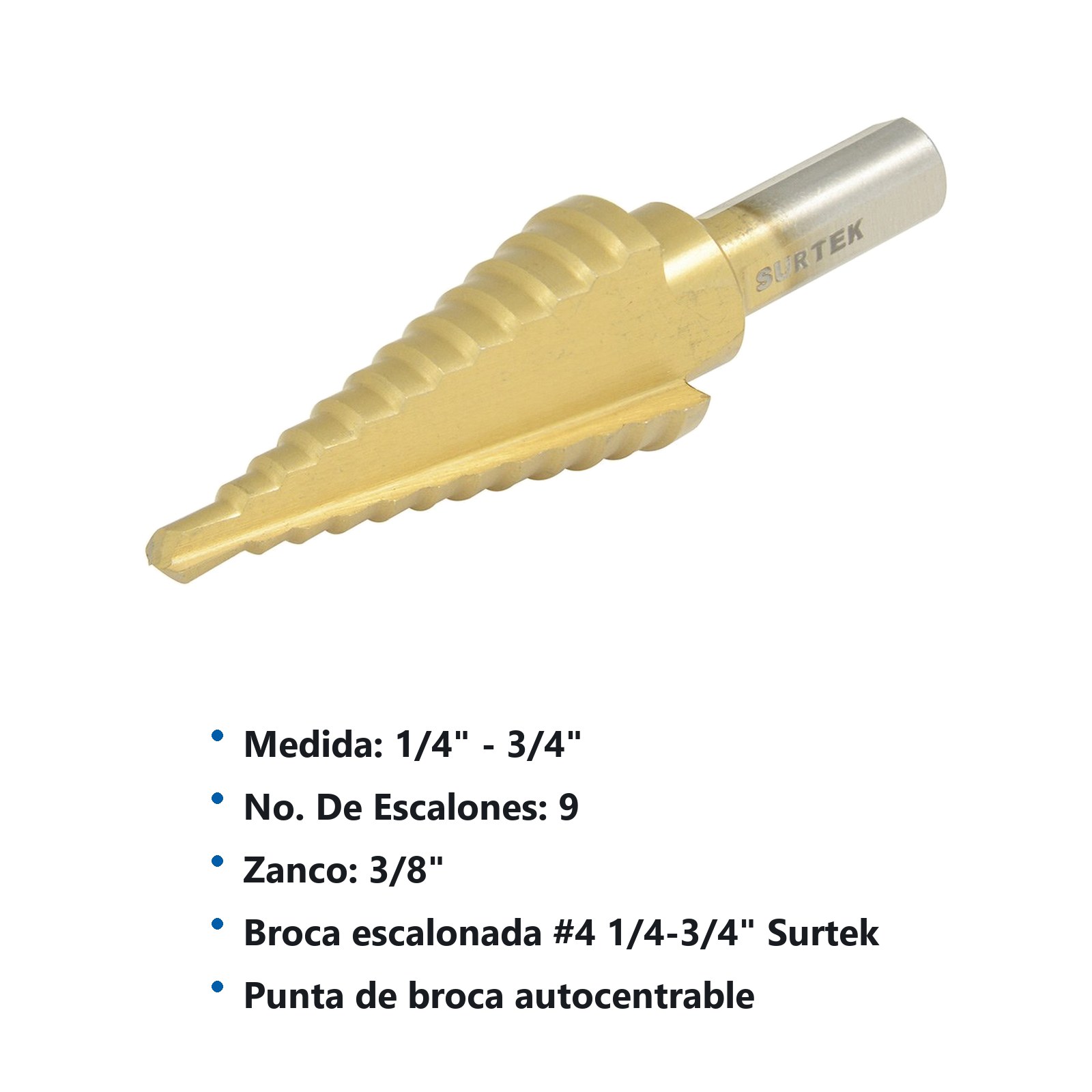 Broca escalonada de acero de alta velocidad #4, 1/4 - 3/4" Surtek - Imagen 2