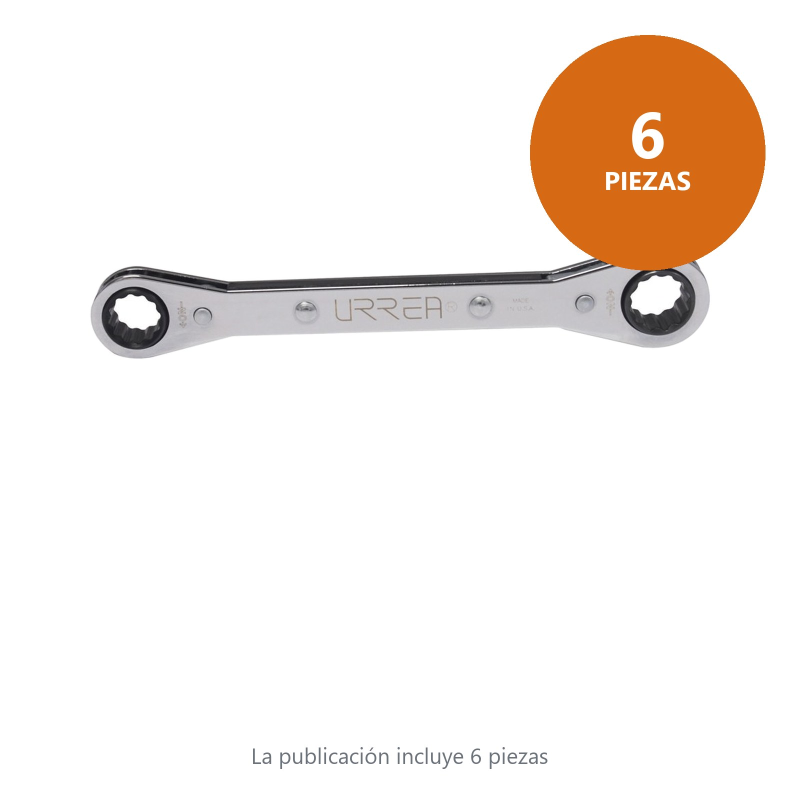 Llave de estrías pulido espejo plana de matraca en pulgadas, 12 puntas, 3/4" x 9/16" Urrea - Imagen 2