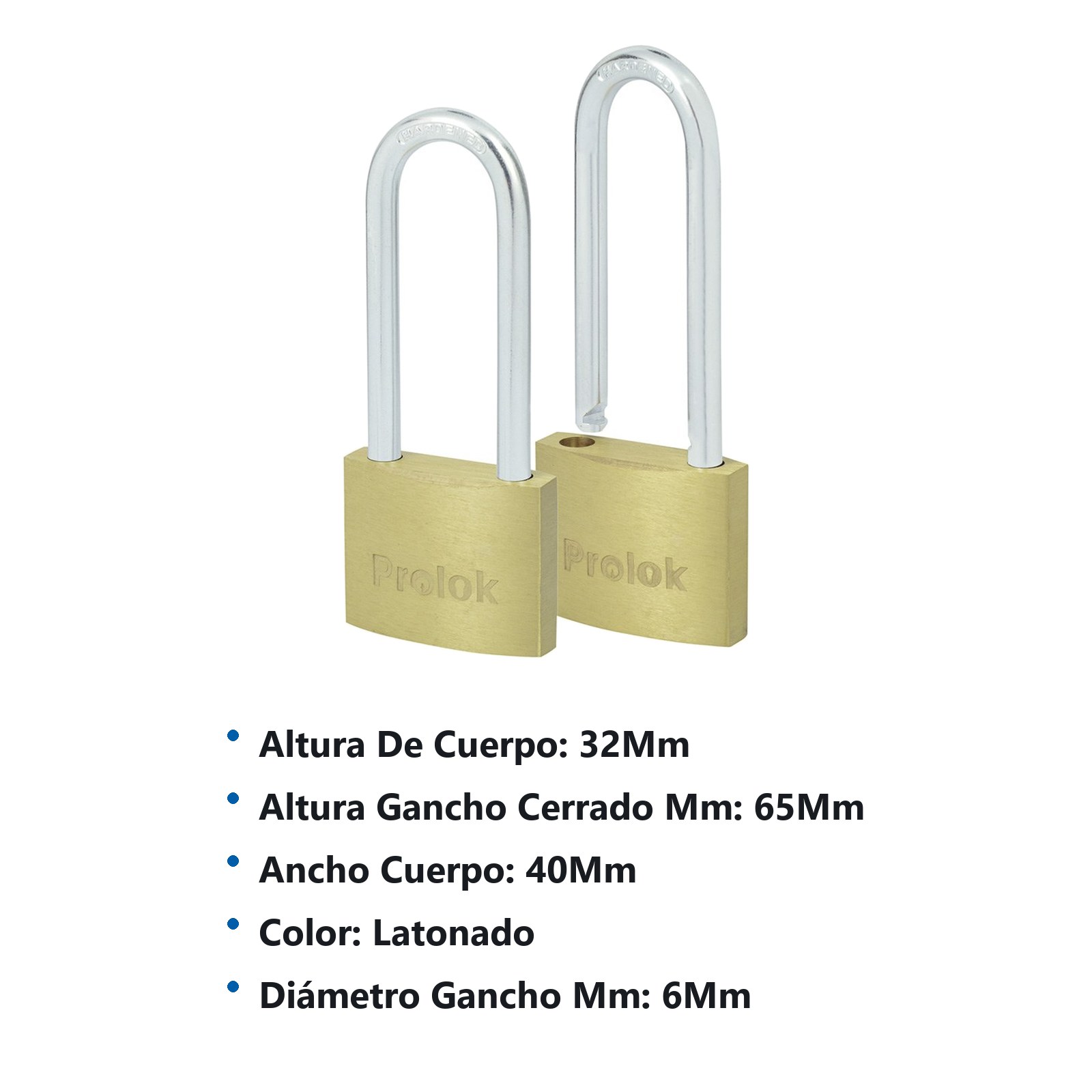 Juego de candados de latón largos 40 mm, llave estándar, 2 piezas Prolok - Imagen 2
