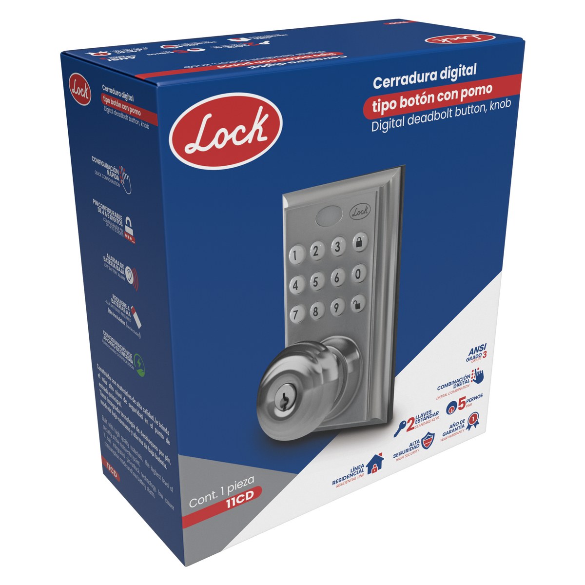 Cerradura digital tipo botón con pomo, llave estándar Lock - Imagen 2