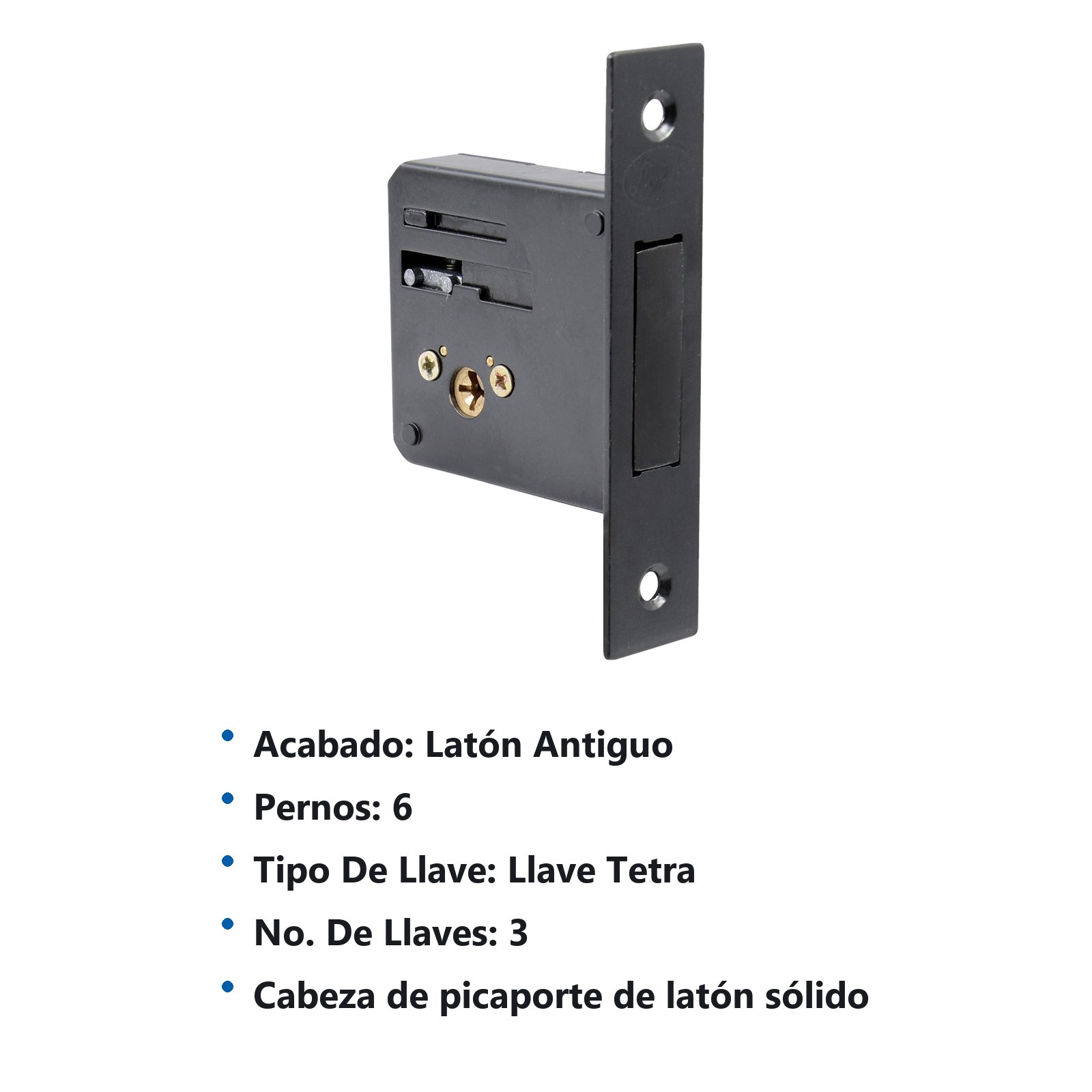 Cerrojo para embutir auxiliar, función doble, latón antiguo, llave tetra, en caja Lock - Imagen 2