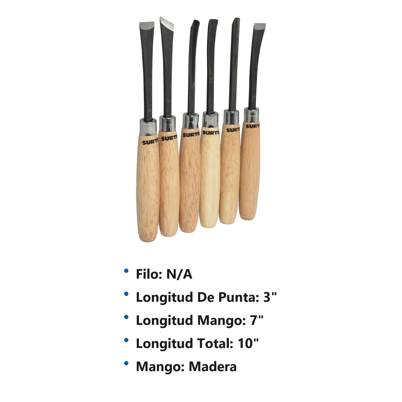 Juego de gurbias manuales con mango de madera, 6 piezas Surtek - Imagen 3