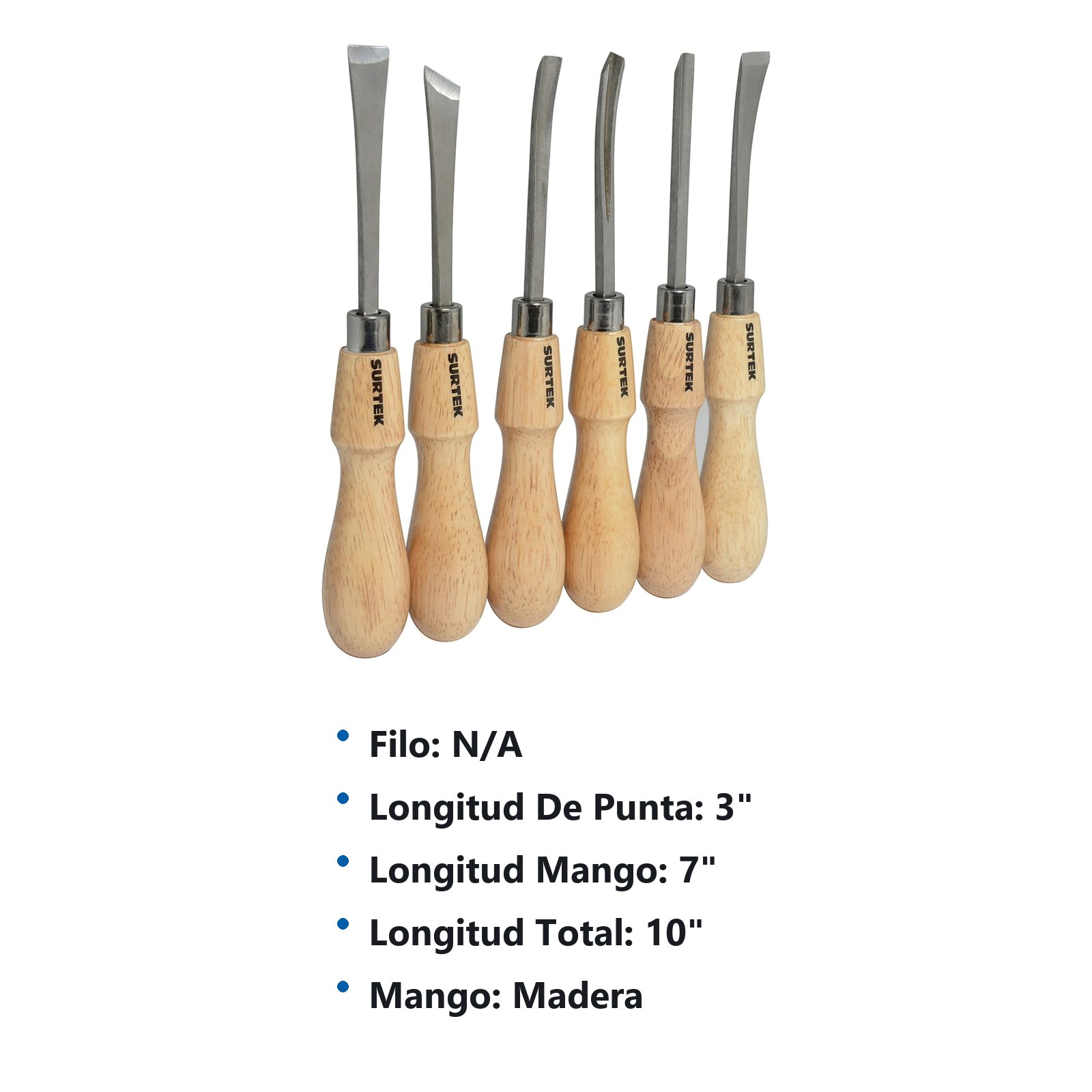 Juego de gurbias de acero manuales con mango de madera, 6 piezas Surtek - Imagen 3