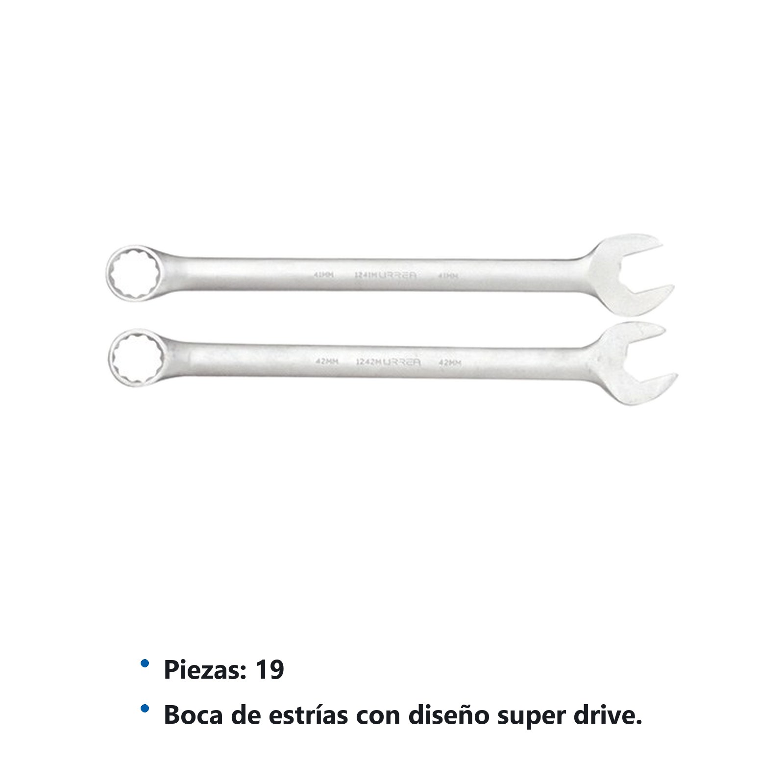 Juego de llaves combinadas pulido espejo métricas, 12 puntas, 19 piezas en caja Urrea - Imagen 2