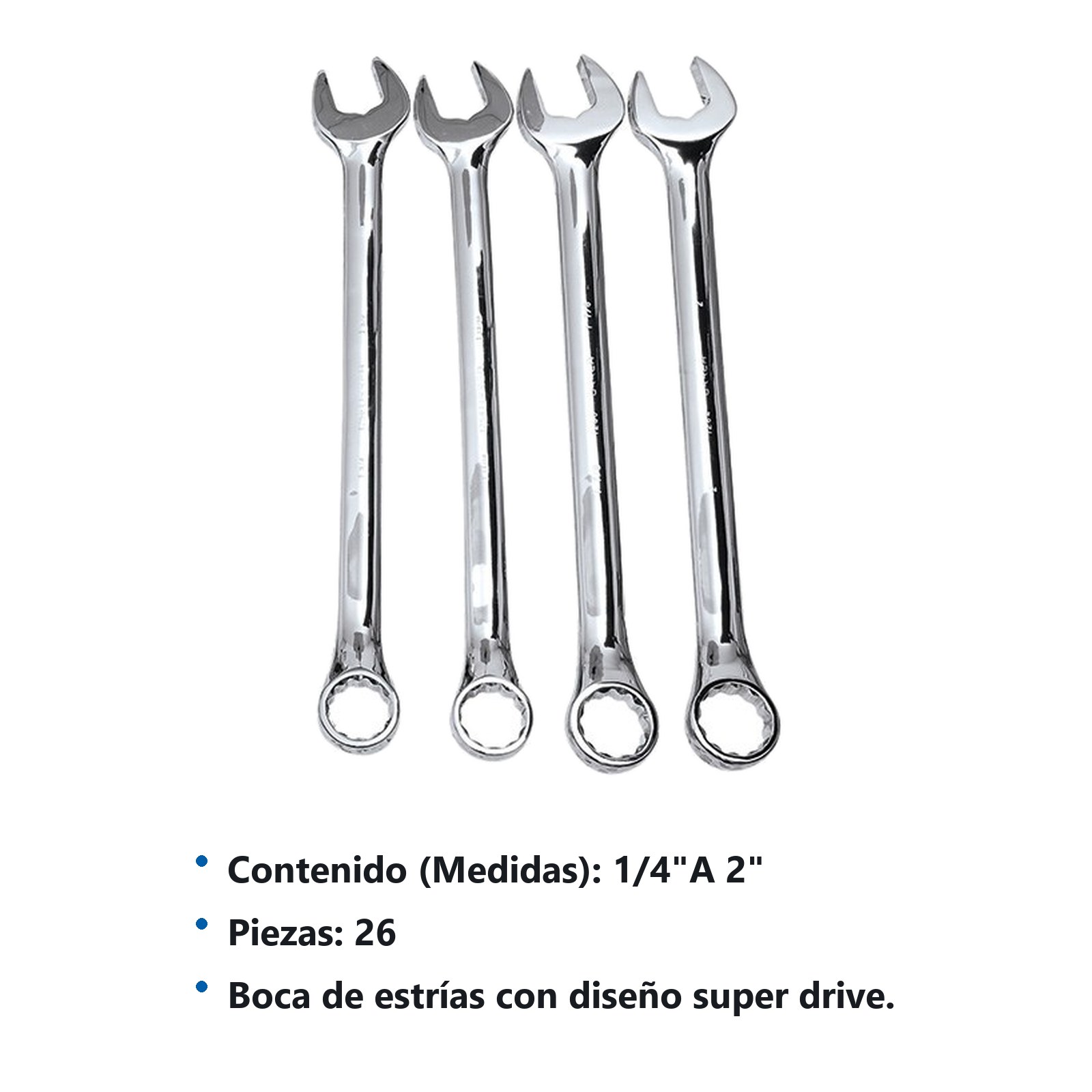 Juego de llaves combinadas pulido espejo en pulgadas, 12 puntas, 26 pz en caja Urrea - Imagen 3