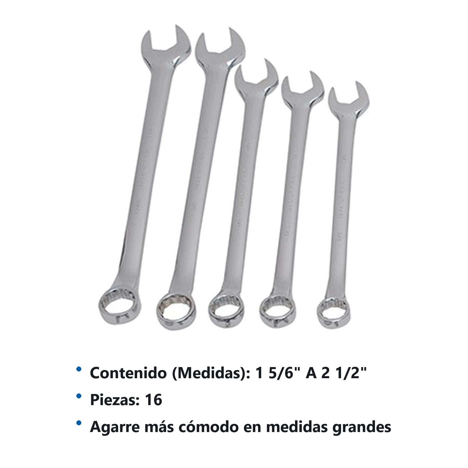 Juego de llaves combinadas satinadas en pulgadas, 12 puntas, 16 piezas en caja Urrea - Imagen 3