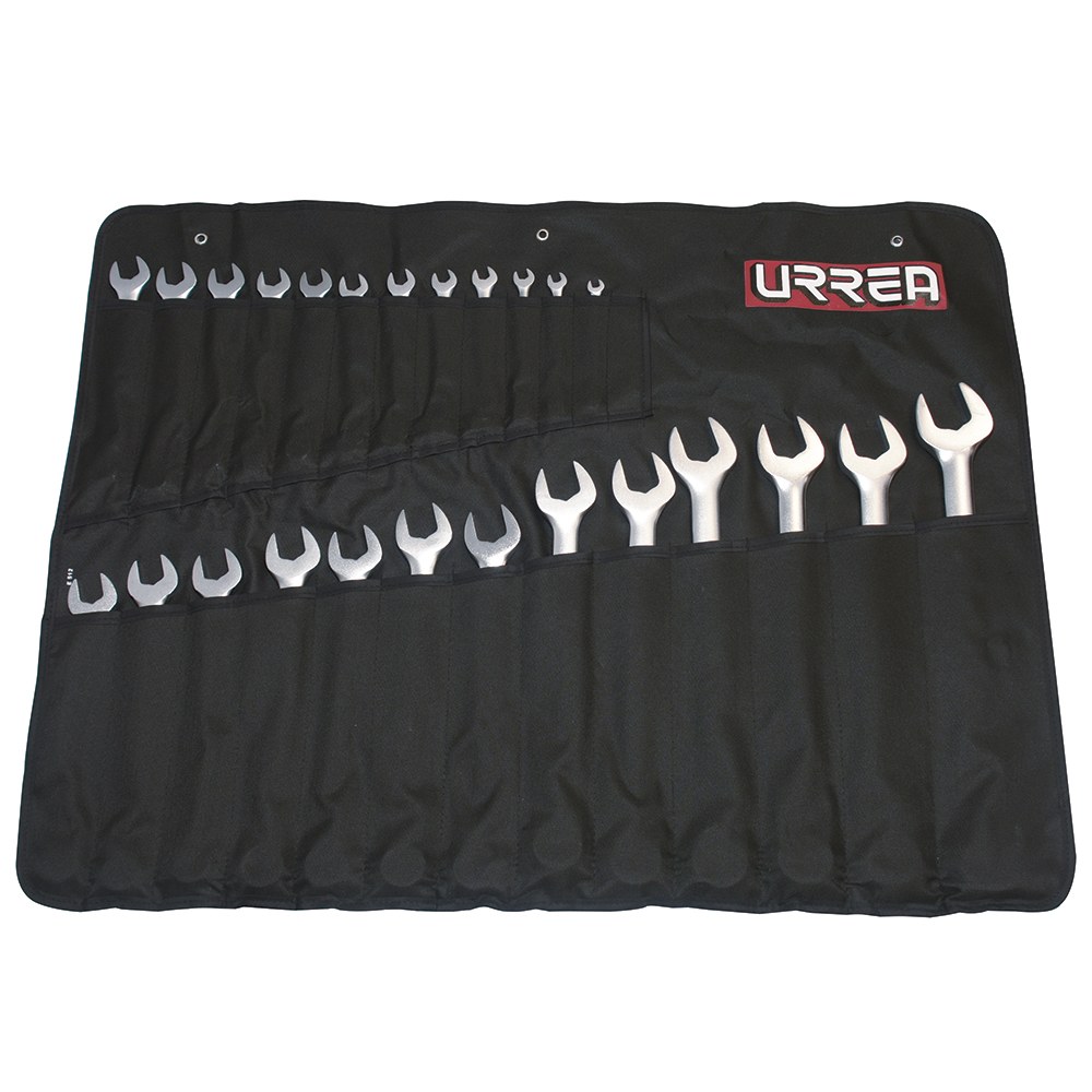 Juego de llaves combinadas satinadas métricas, 12 puntas, 25 piezas en estuche Urrea