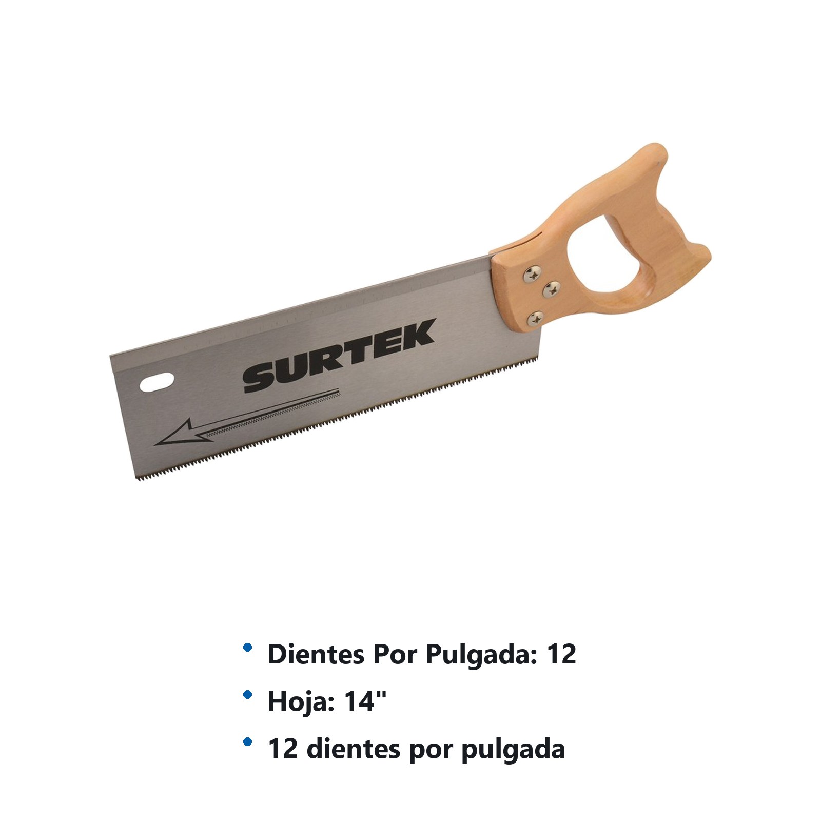 Serrucho con mango de madera de costilla de 14" Surtek - Imagen 3