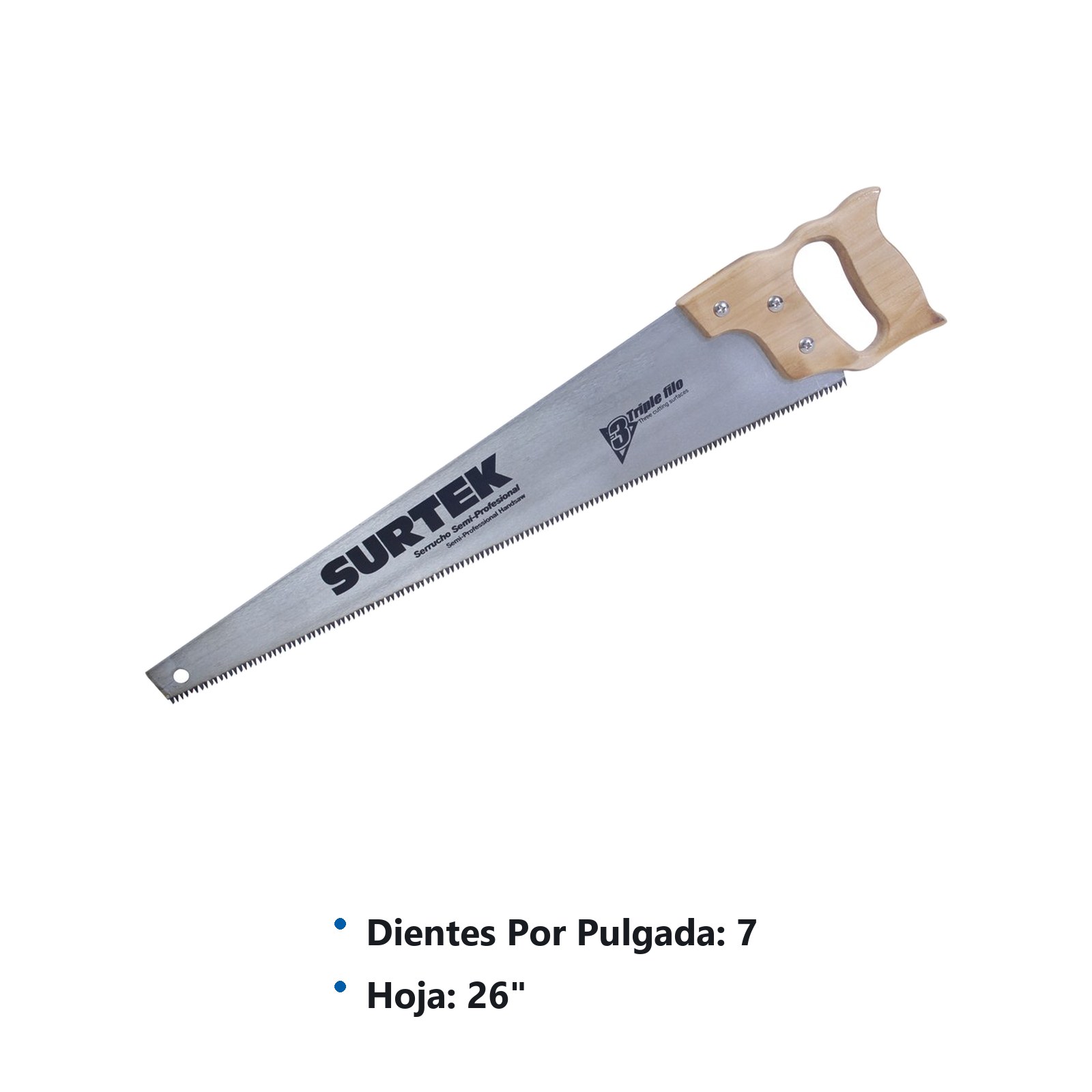 Serrucho triple filo con mango de madera de 26" Surtek - Imagen 3