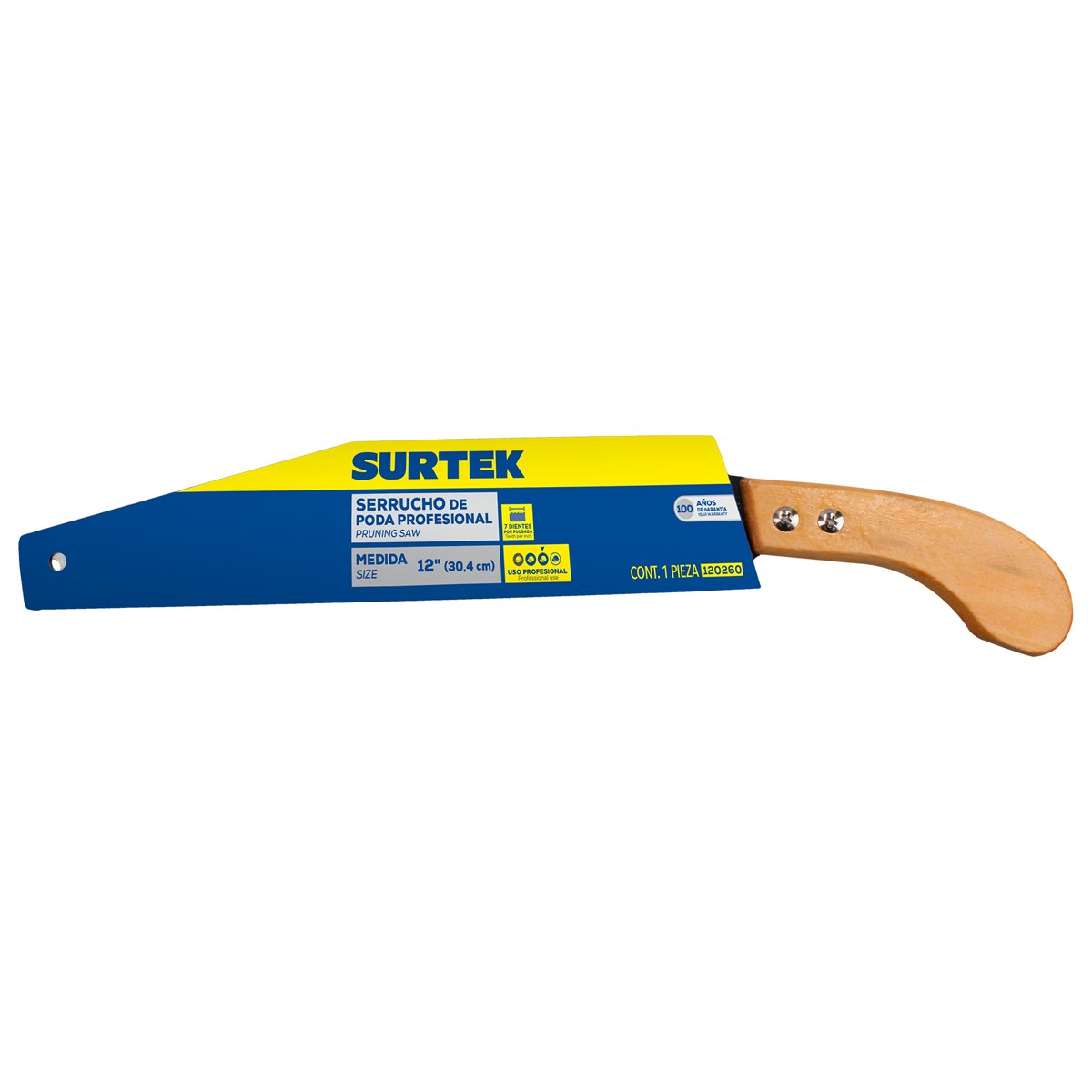 Serrucho de poda con mango de madera curvo 12" Surtek - Imagen 3