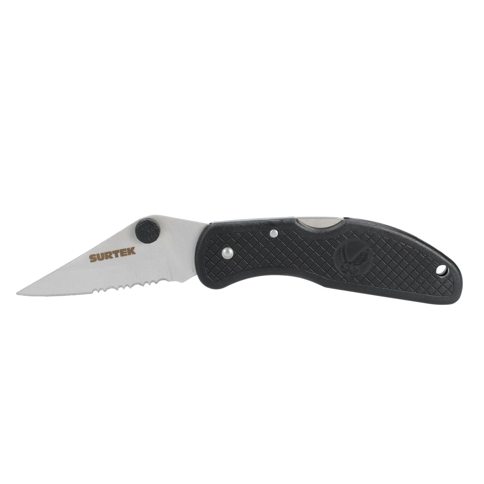 Navaja abatible de acero inoxidable con mango de plástico hoja dentada de 2-3/4" Surtek - Imagen 3