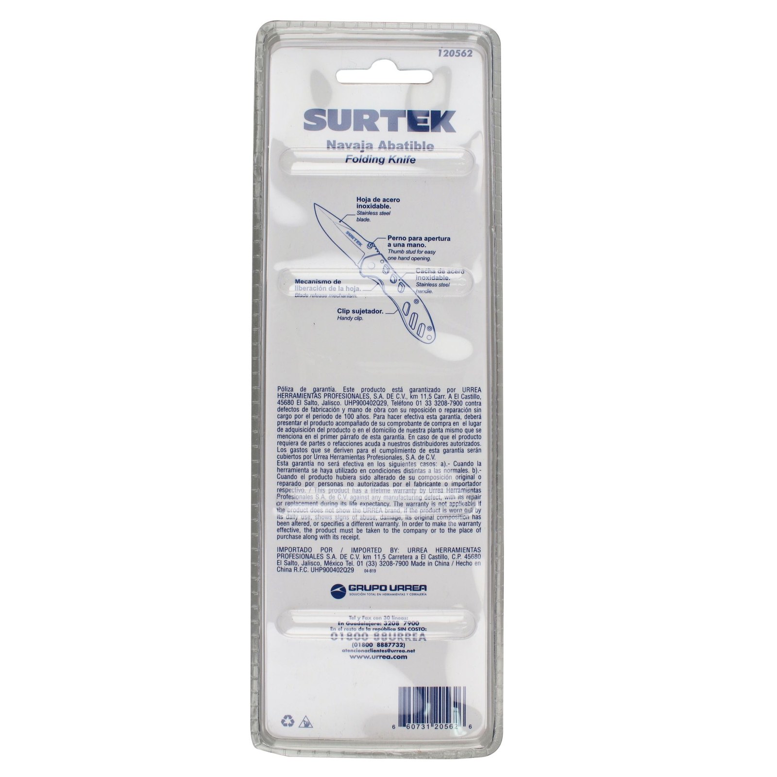 Navaja abatible de acero inoxidable hoja aserrada Surtek - Imagen 4
