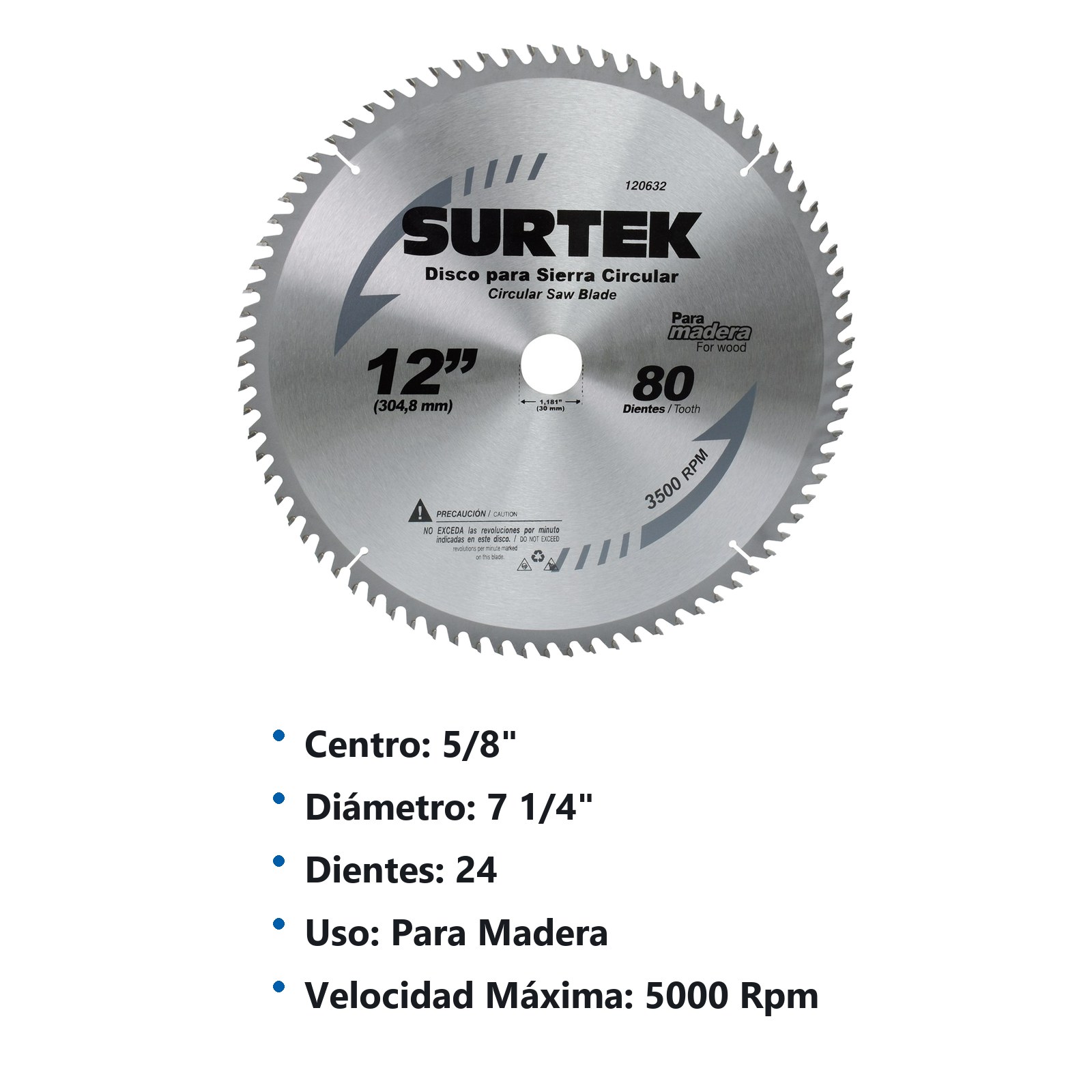 Disco para sierra circular para corte madera 24 dientes, 7-1/4" Surtek - Imagen 2