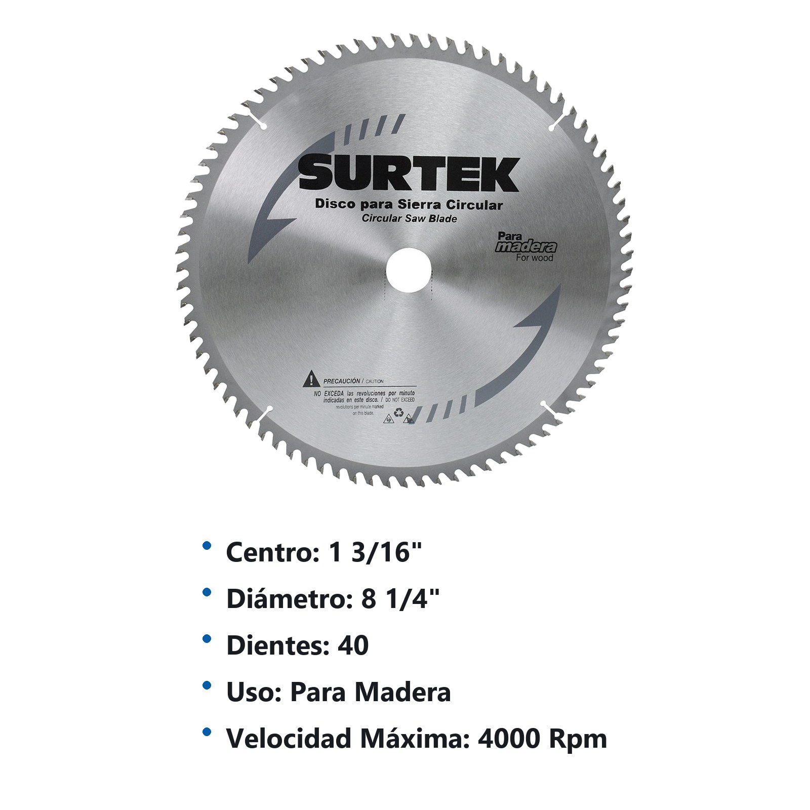 Disco para sierra circular para corte madera 40 dientes, 8-1/4" Surtek - Imagen 2
