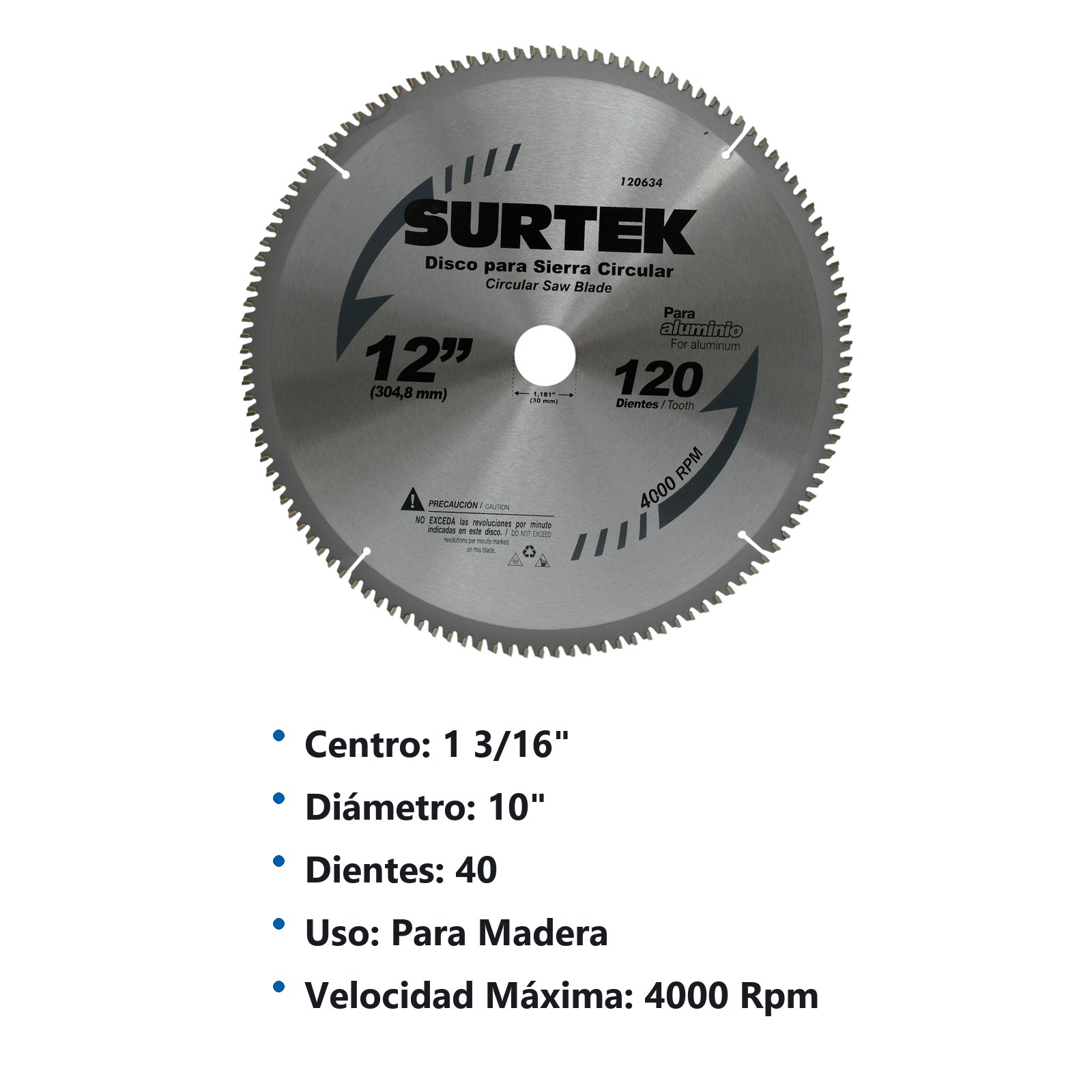 Disco para sierra circular para corte madera 40 dientes, 10" Surtek - Imagen 2