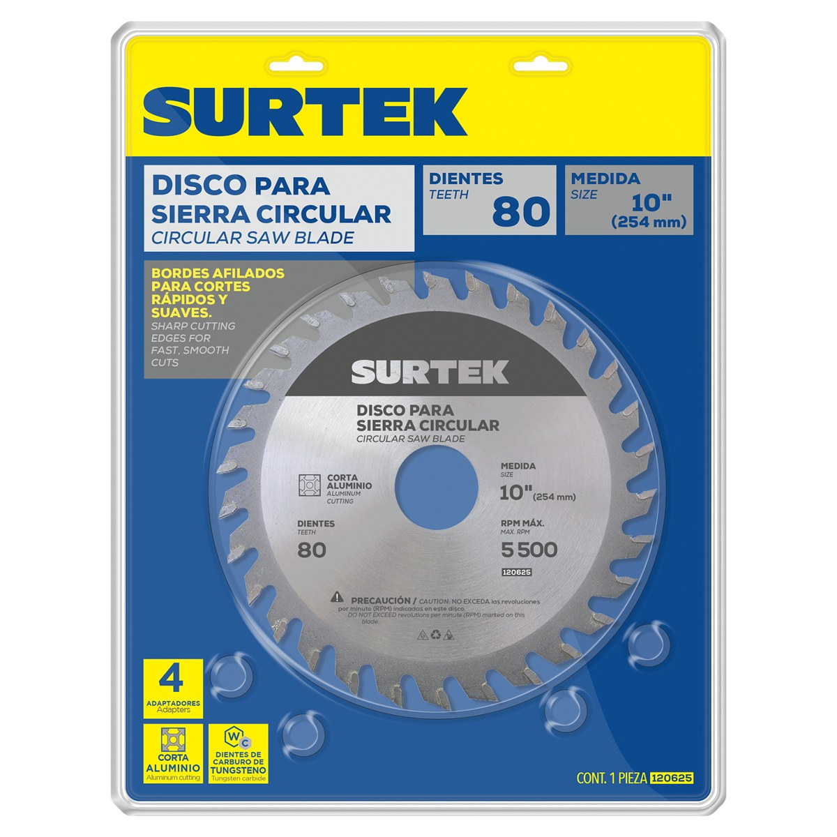 Disco para sierra circular para corte aluminio 80 dientes, 10" Surtek - Imagen 2