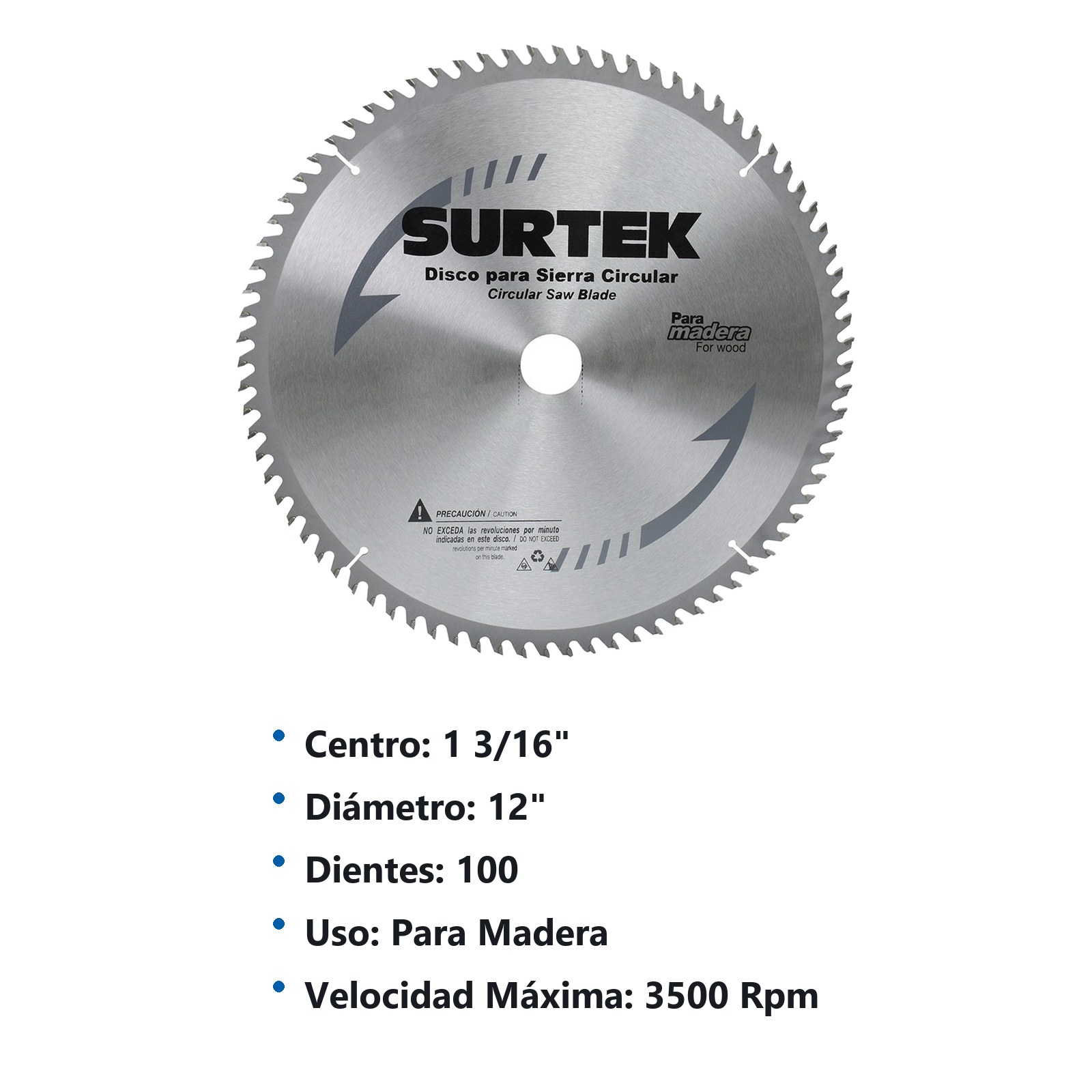 Disco para sierra circular para corte madera 100 dientes, 12" Surtek - Imagen 2