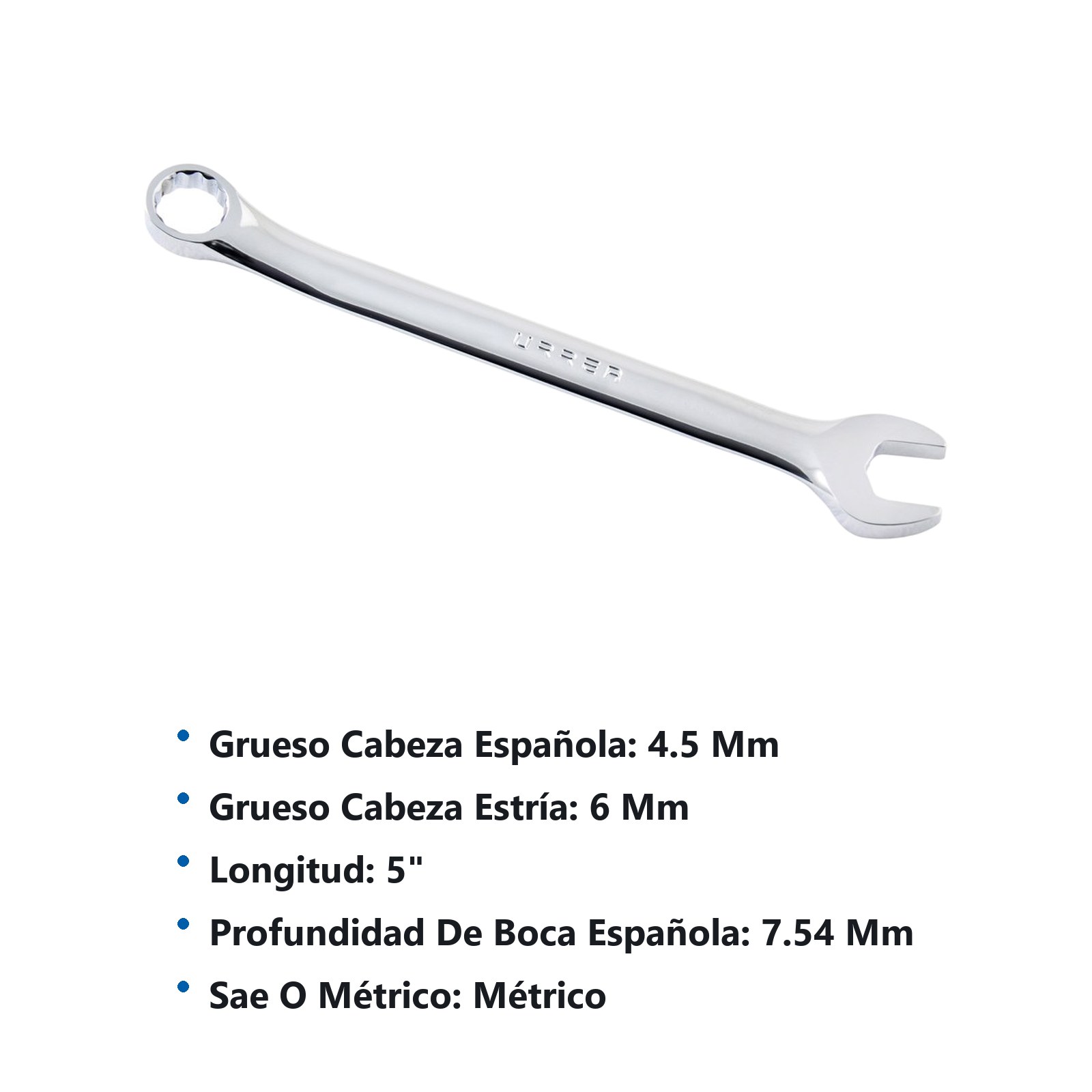 Llave combinada pulido espejo métrica, 12 puntas, 6 mm Urrea - Imagen 3