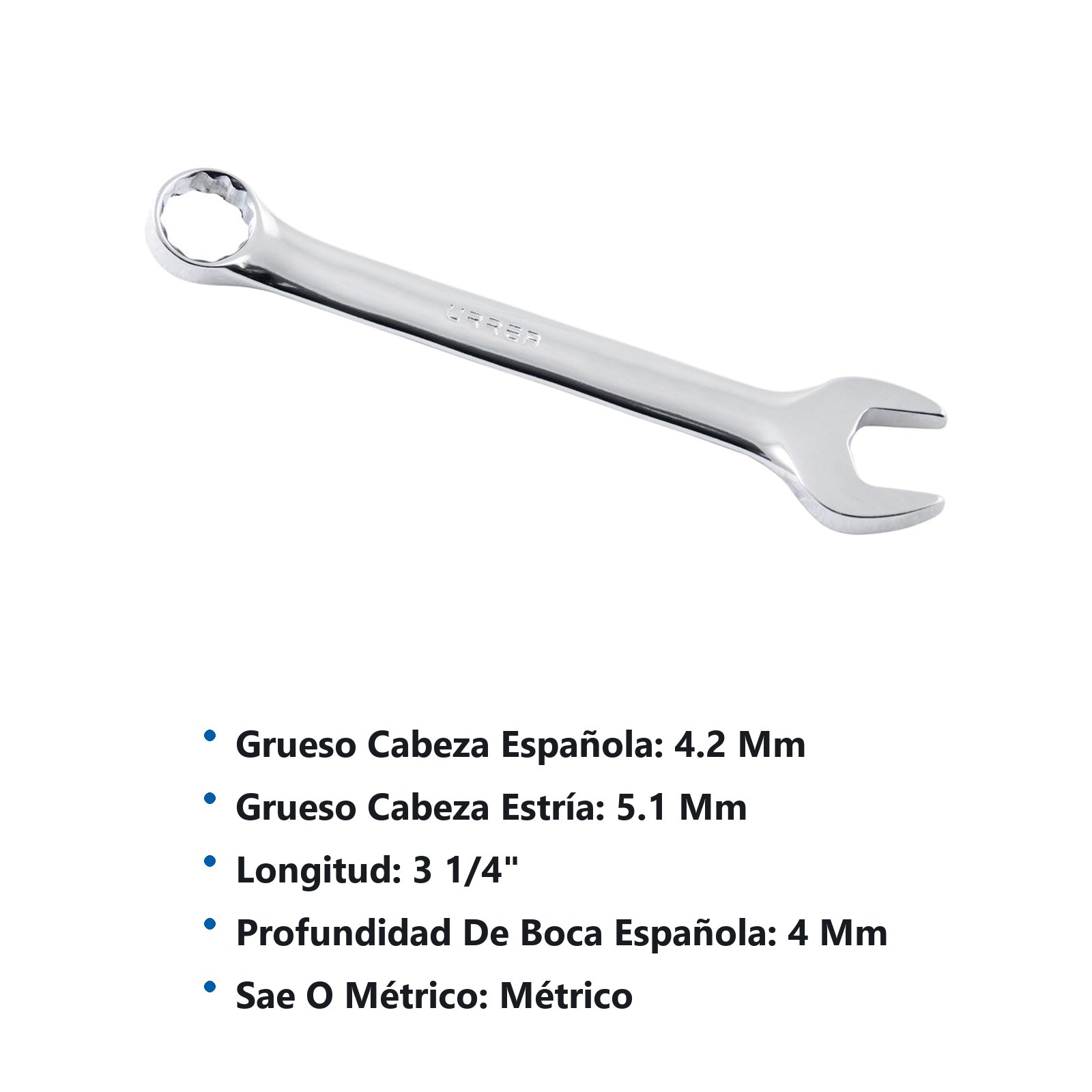 Llave combinada corta pulido espejo métrica, 12 puntas, 8 mm Urrea - Imagen 3