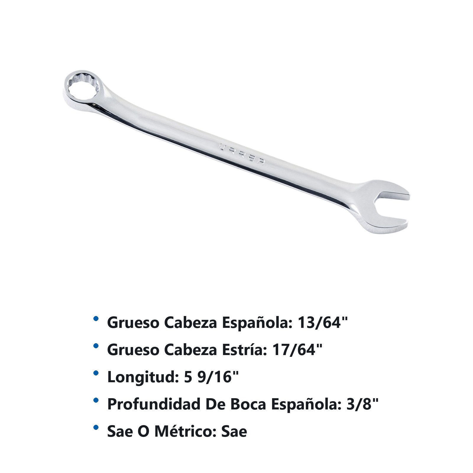 Llave combinada pulido espejo en pulgadas, 12 puntas, 5/16" Urrea - Imagen 3