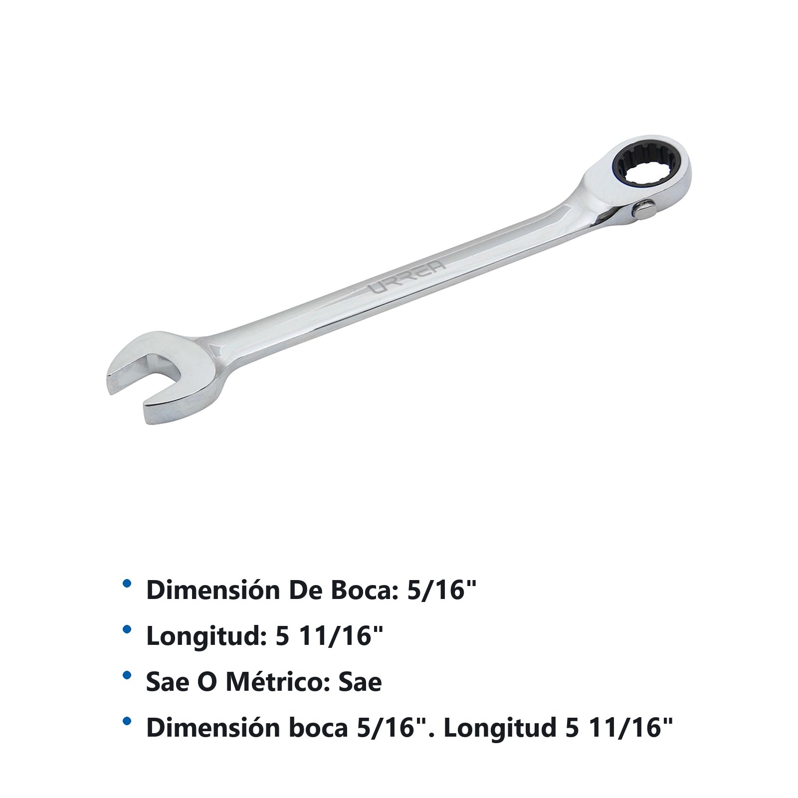 Llave combinada pulido espejo de matraca spline reversible en pulgadas, 5/16" Urrea - Imagen 2